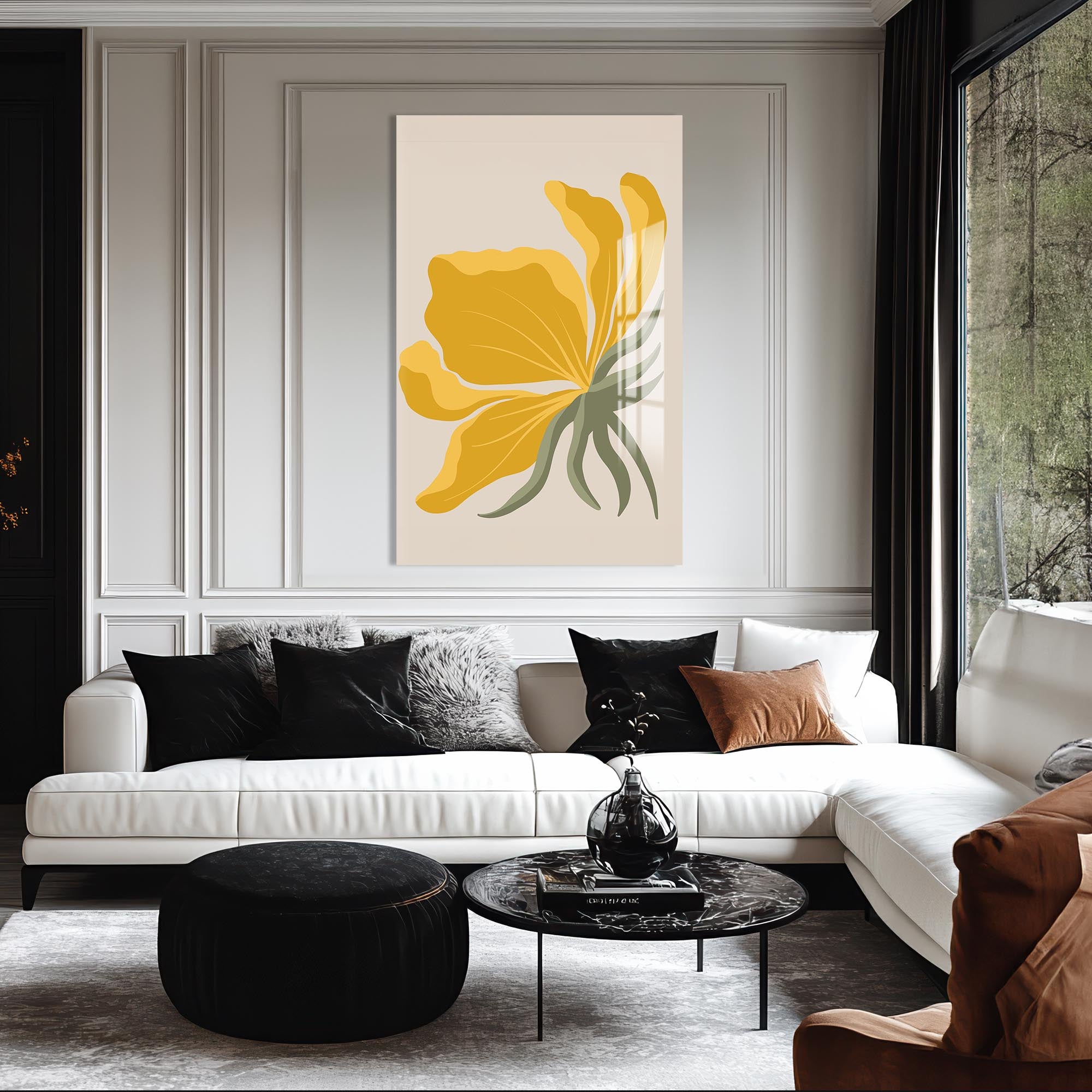 Golden Petal Flow– Bohemian Tempered Glass Wall Art