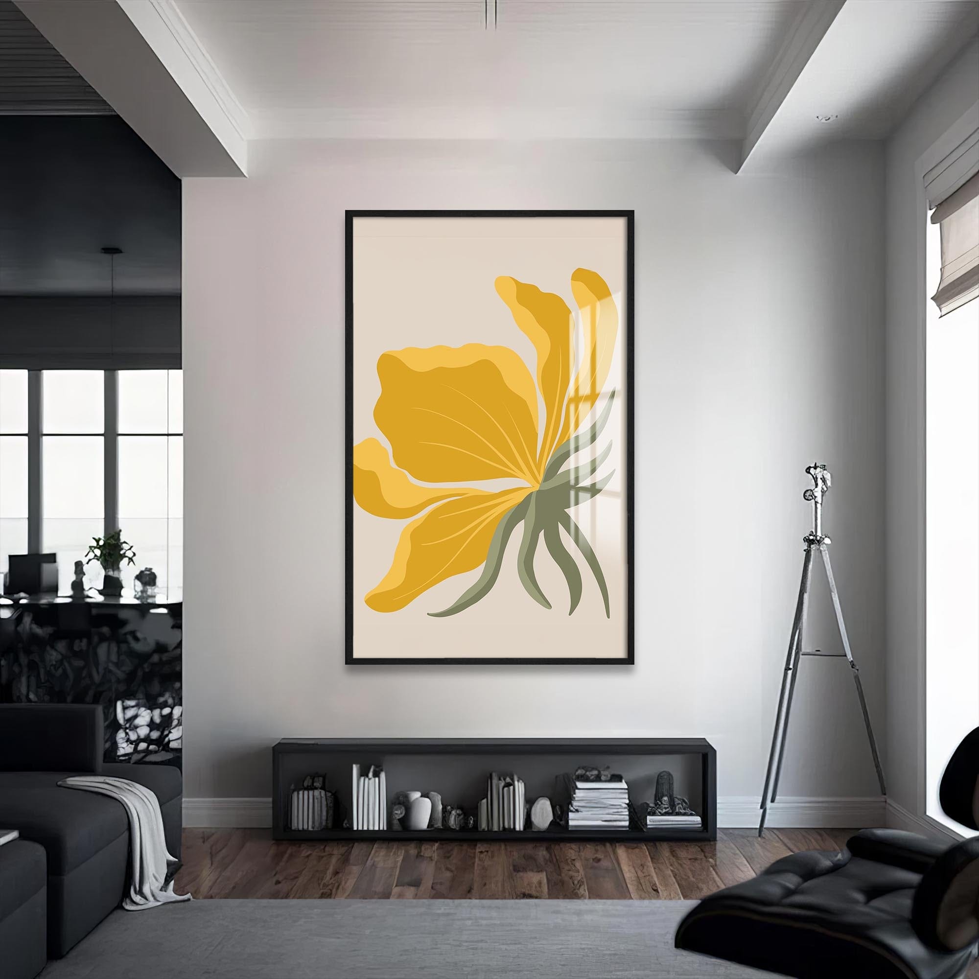 Artronauts Glass Print S | 72x46 cm | 28.3"x18.1" / Black Golden Petal Flow– Bohemian Tempered Glass Wall Art