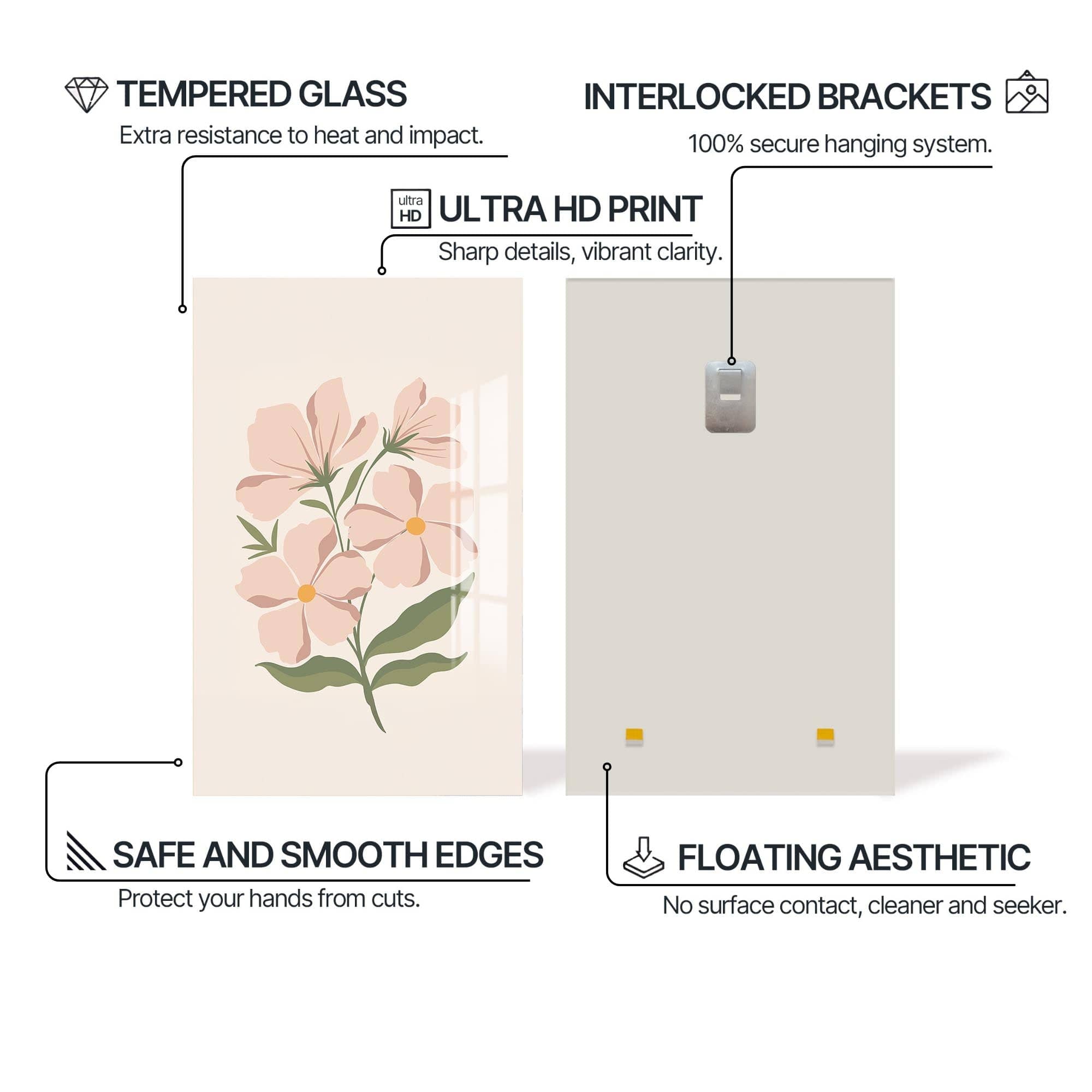Artronauts Glass Print Blush Wildflower– Bohemian Tempered Glass Wall Art