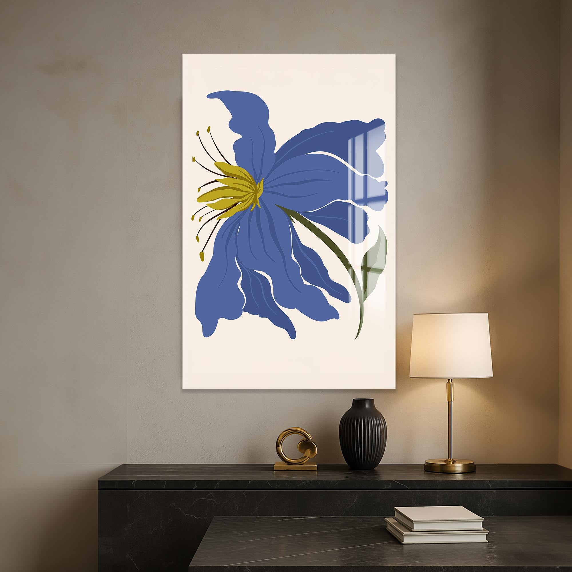 Blue Lily Poise– Bohemian Tempered Glass Wall Art