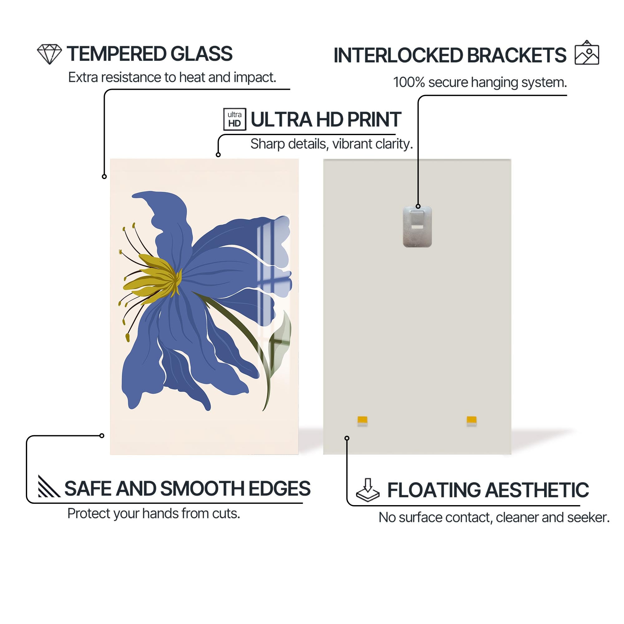 Blue Lily Poise– Bohemian Tempered Glass Wall Art