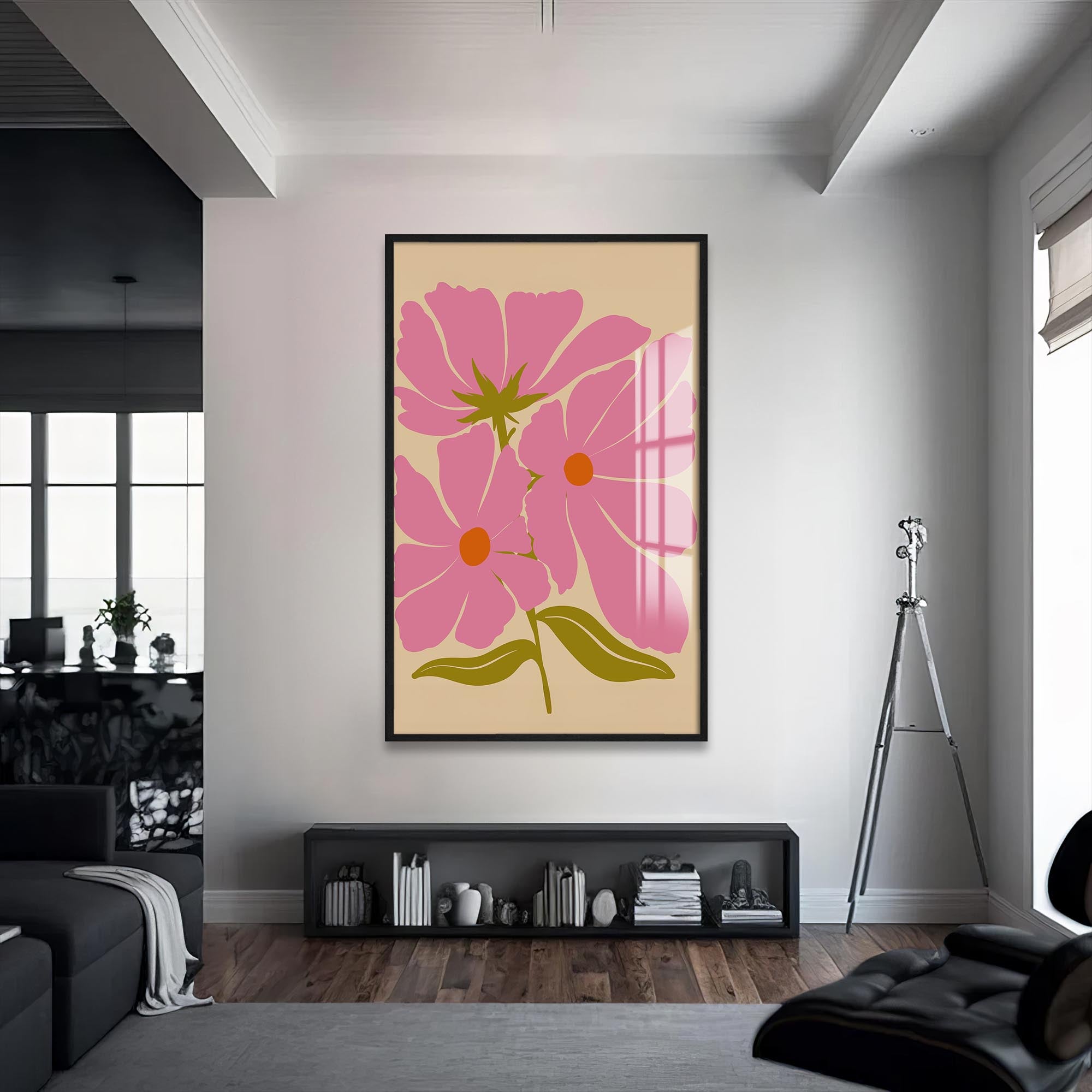 Pink Cosmos Bloom– Bohemian Tempered Glass Wall Art