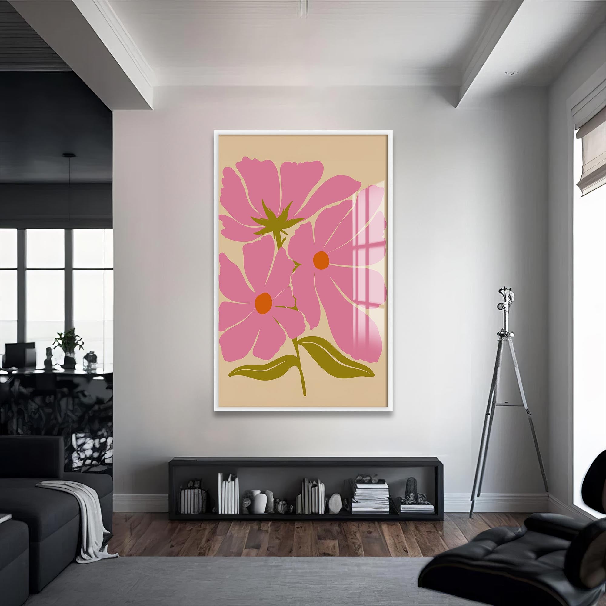 Pink Cosmos Bloom– Bohemian Tempered Glass Wall Art