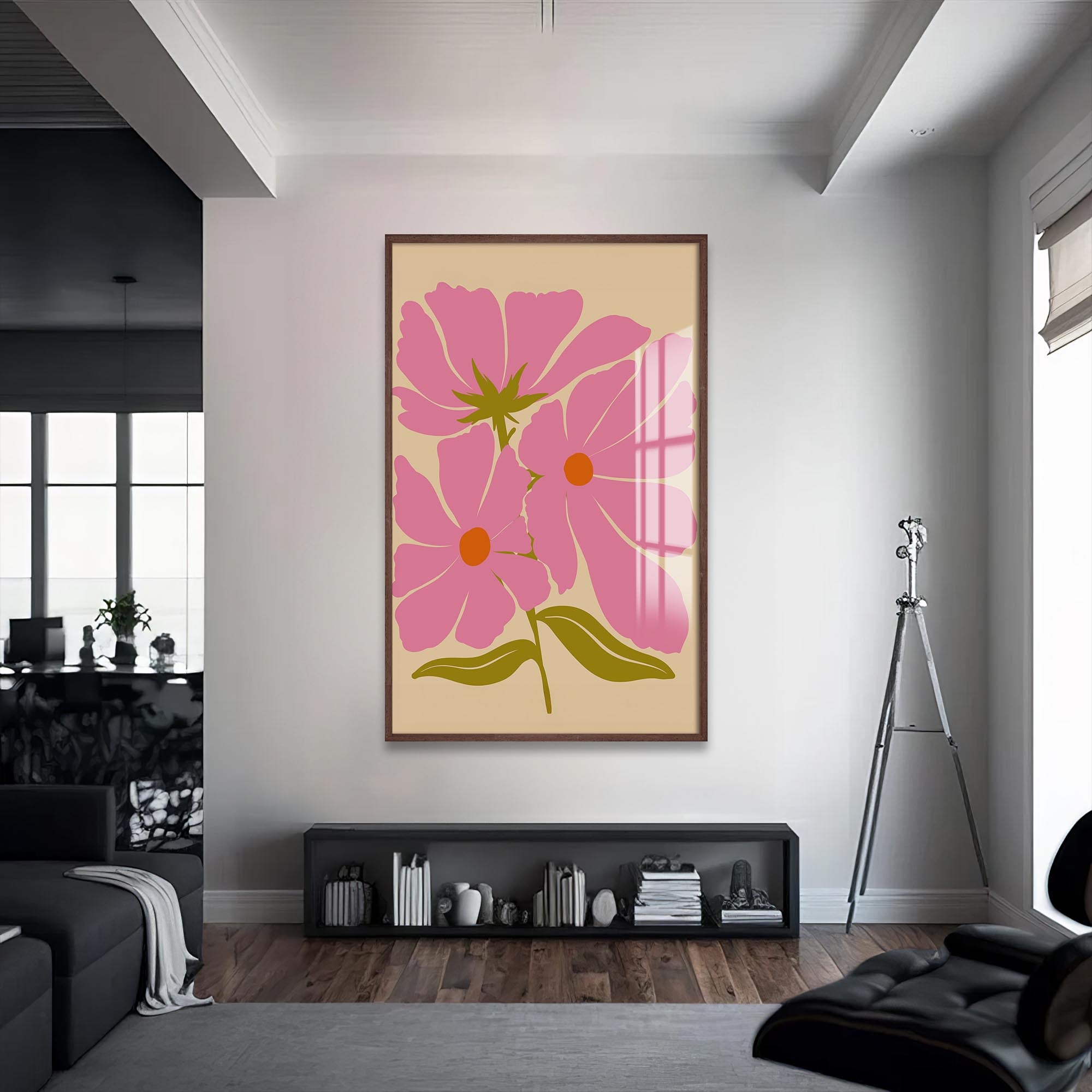 Pink Cosmos Bloom– Bohemian Tempered Glass Wall Art