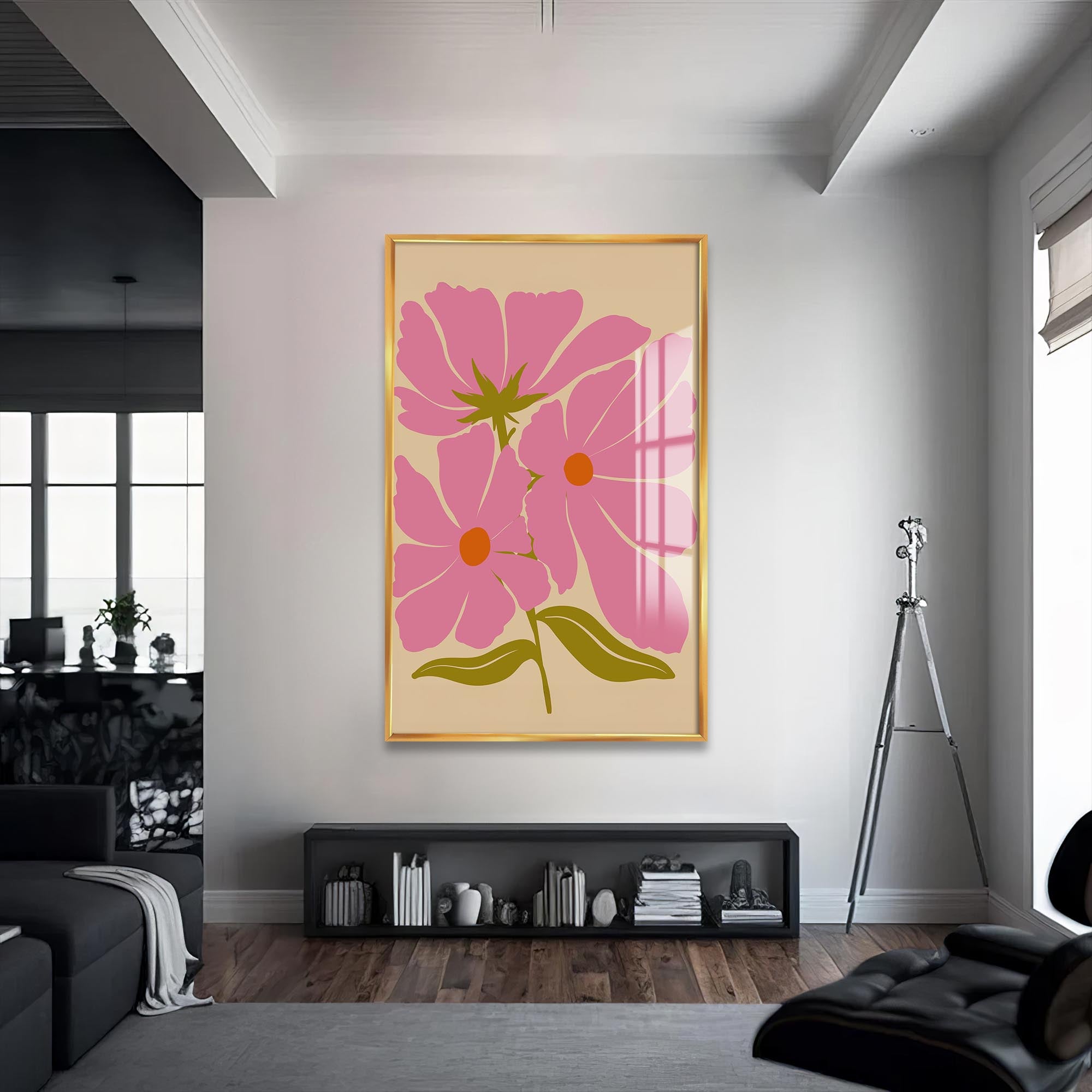 Pink Cosmos Bloom– Bohemian Tempered Glass Wall Art