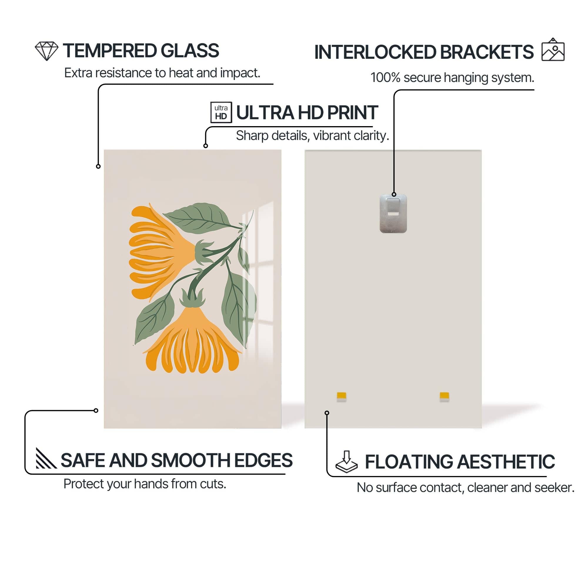 Artronauts Glass Print Golden Botanical Duo– Bohemian Tempered Glass Wall Art