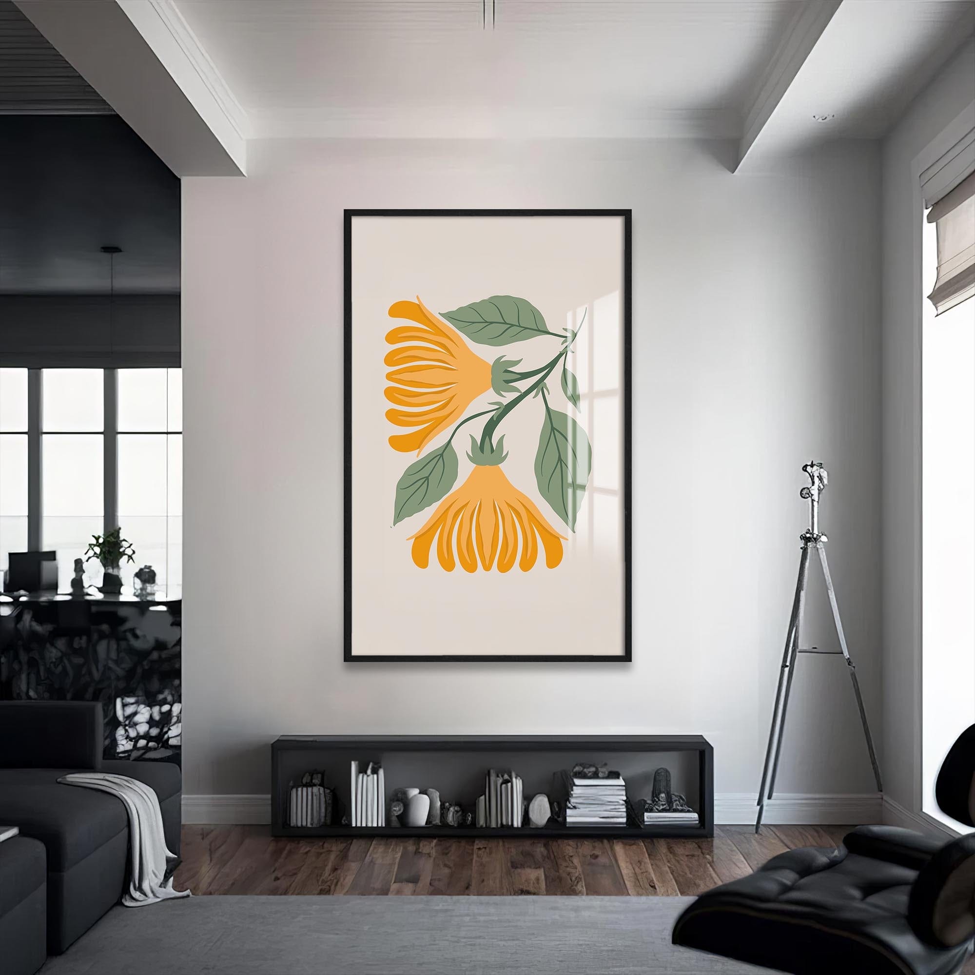 Artronauts Glass Print S | 72x46 cm | 28.3"x18.1" / Black Golden Botanical Duo– Bohemian Tempered Glass Wall Art