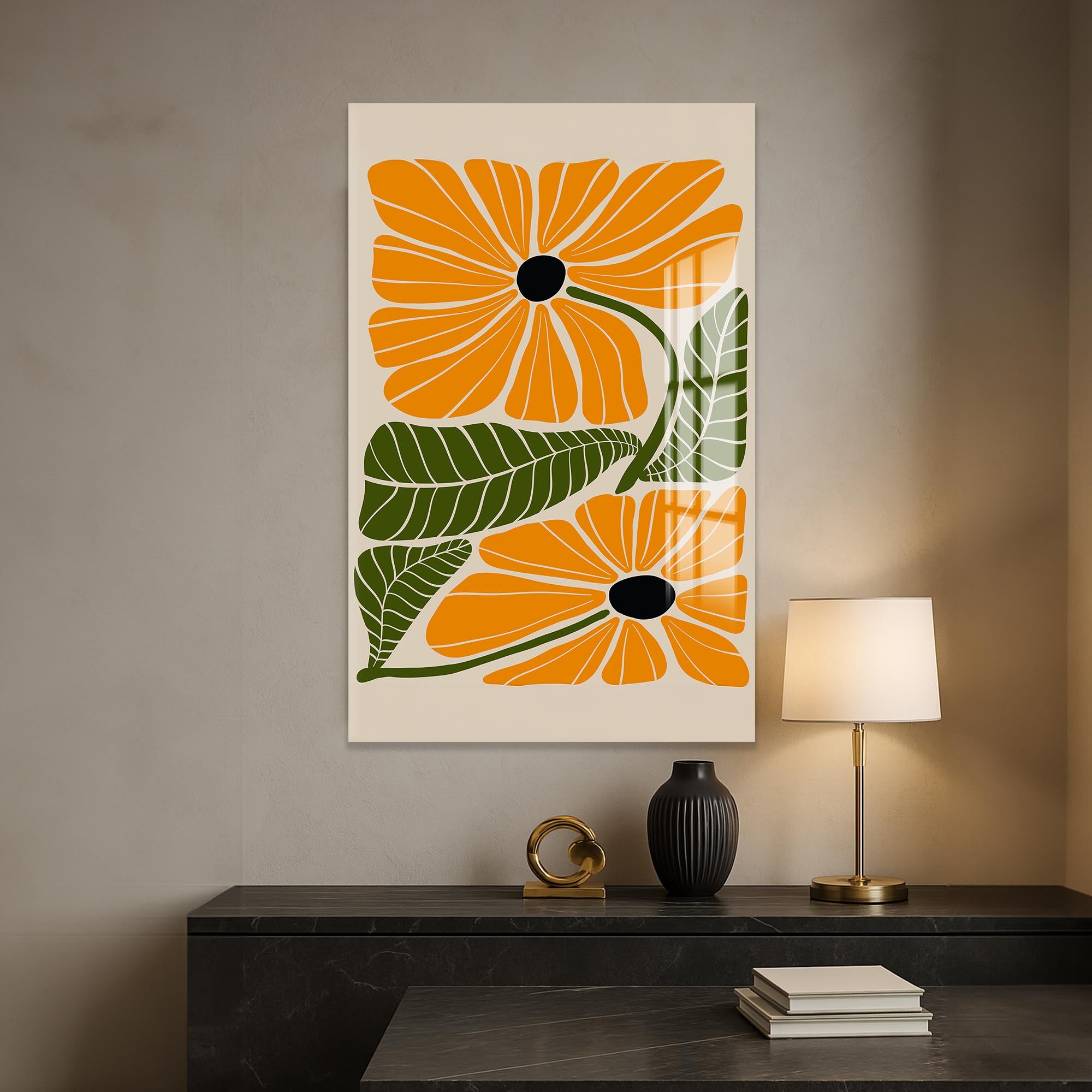 Amber Petal Duo– Bohemian Tempered Glass Wall Art