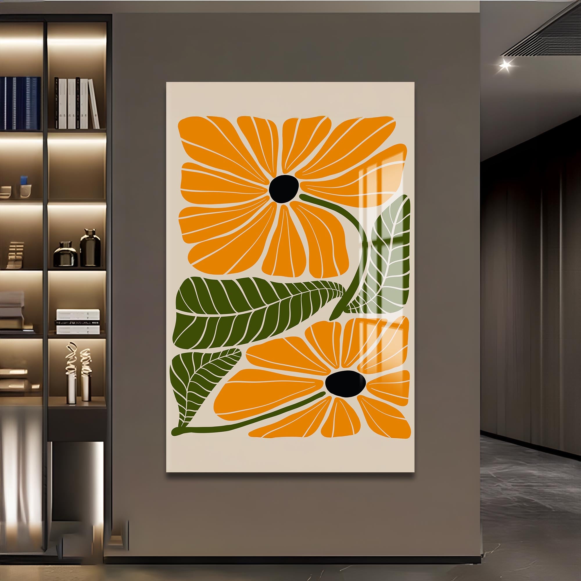 Amber Petal Duo– Bohemian Tempered Glass Wall Art