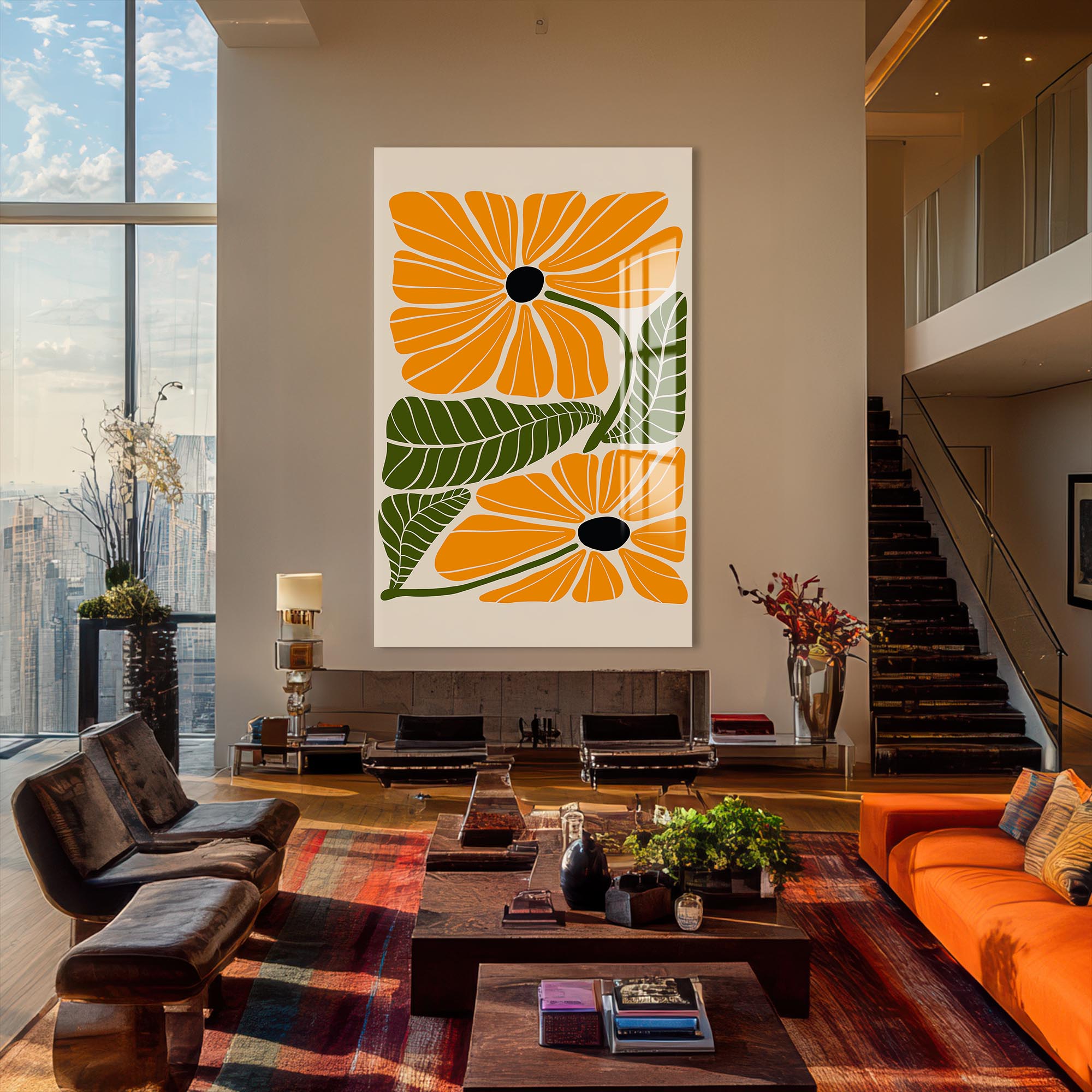 Amber Petal Duo– Bohemian Tempered Glass Wall Art