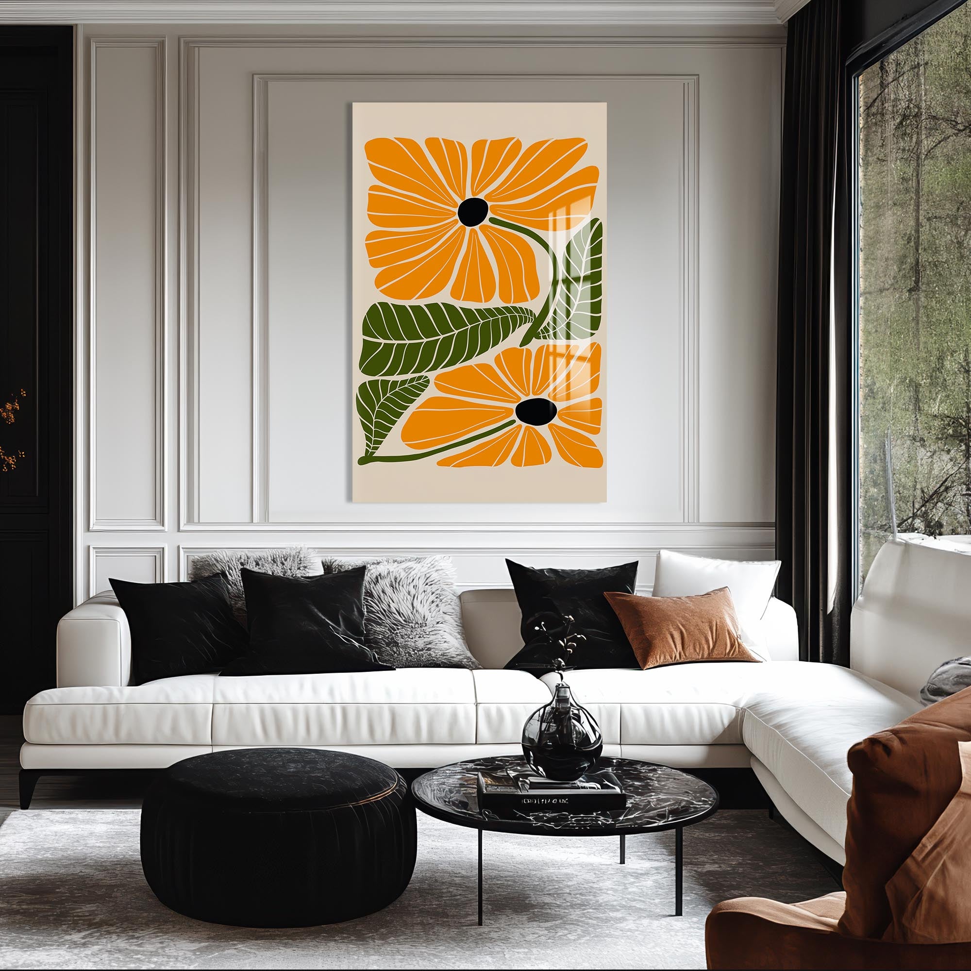 Amber Petal Duo– Bohemian Tempered Glass Wall Art
