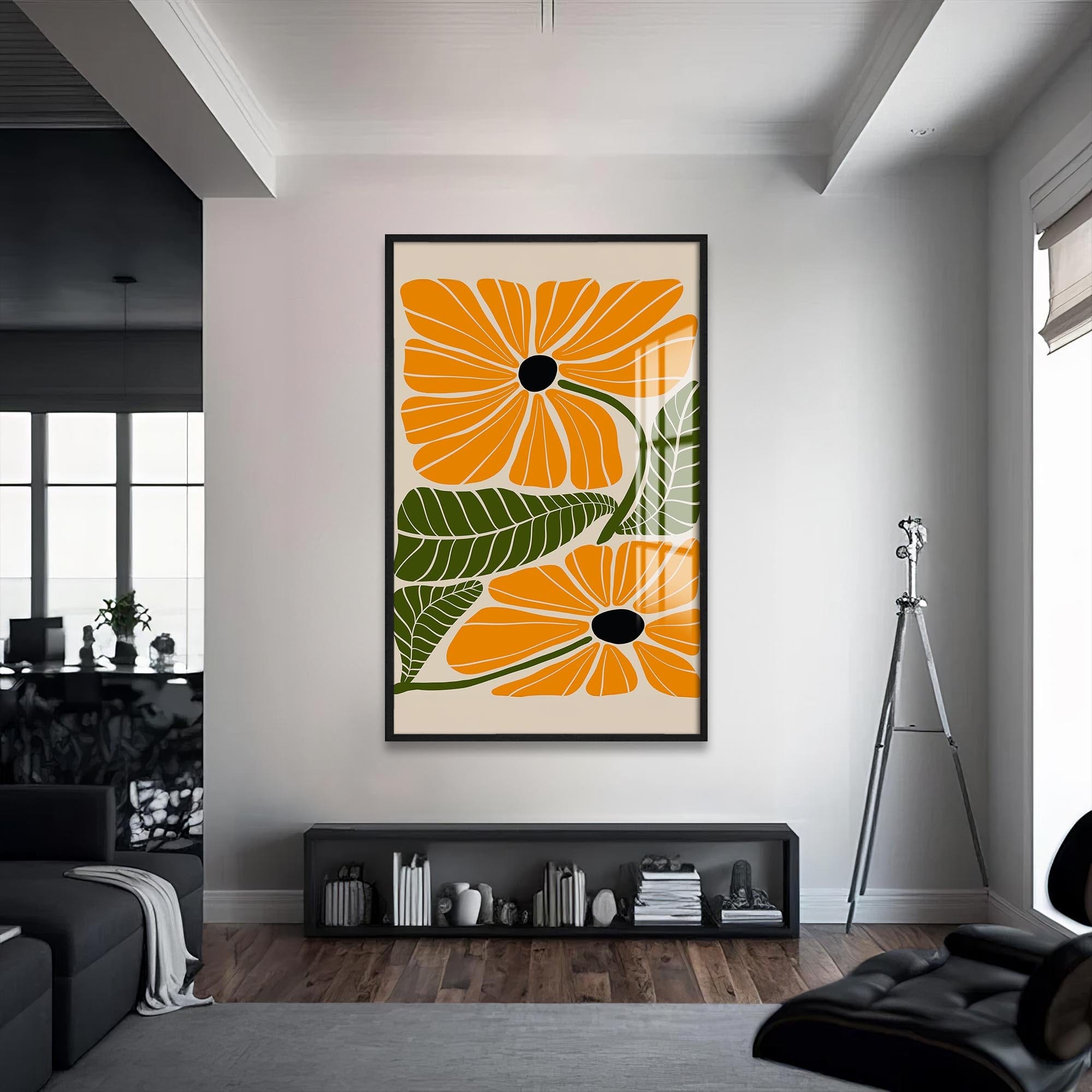 Artronauts Glass Print S | 72x46 cm | 28.3"x18.1" / Black Amber Petal Duo– Bohemian Tempered Glass Wall Art