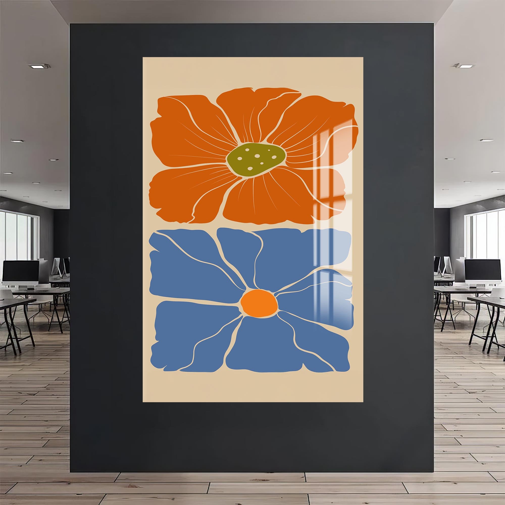 Retro Bloom Contrast– Bohemian Tempered Glass Wall Art