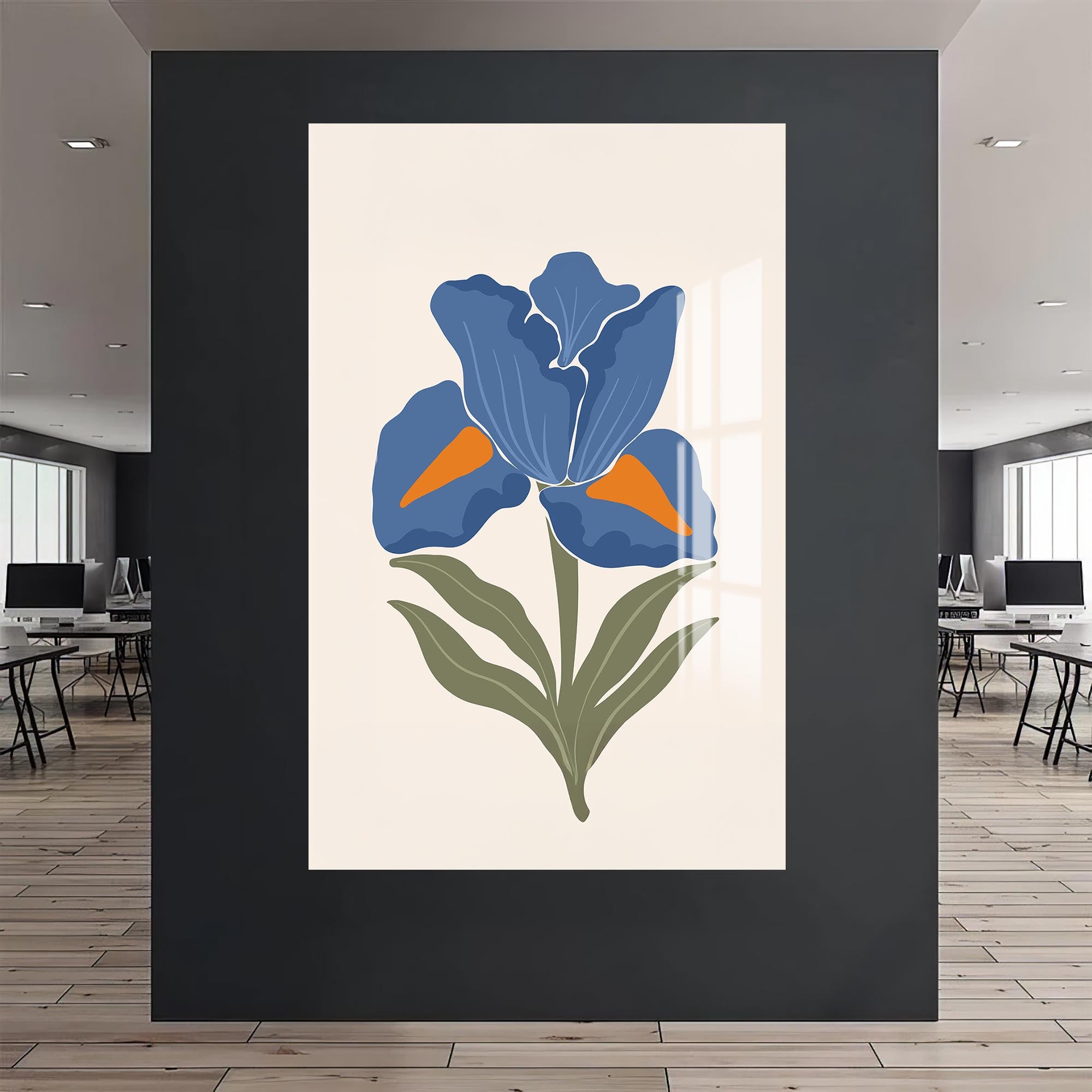 Blue Iris Calm– Bohemian Tempered Glass Wall Art