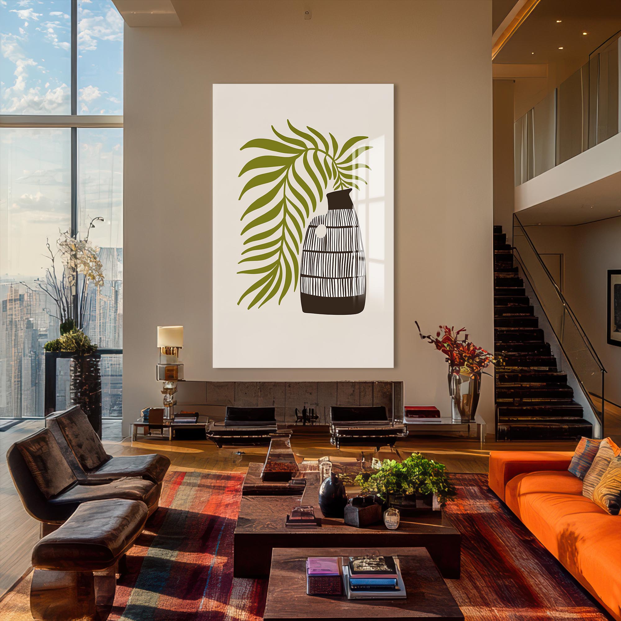 Palm Vessel– Bohemian Tempered Glass Wall Art