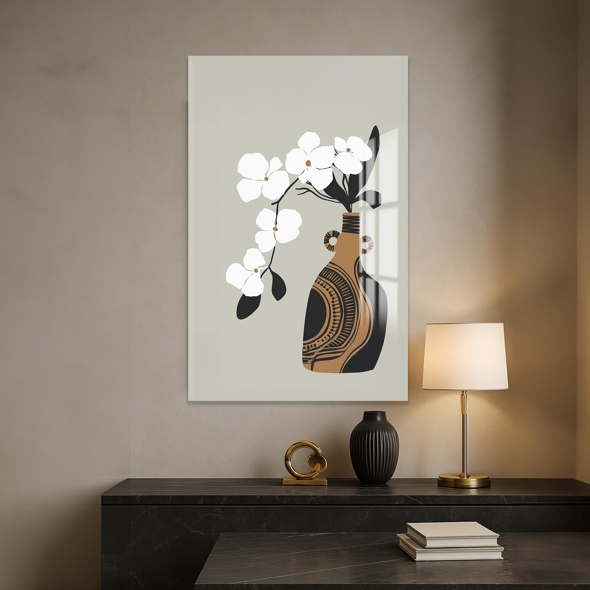 White Orchid Form– Bohemian Tempered Glass Wall Art