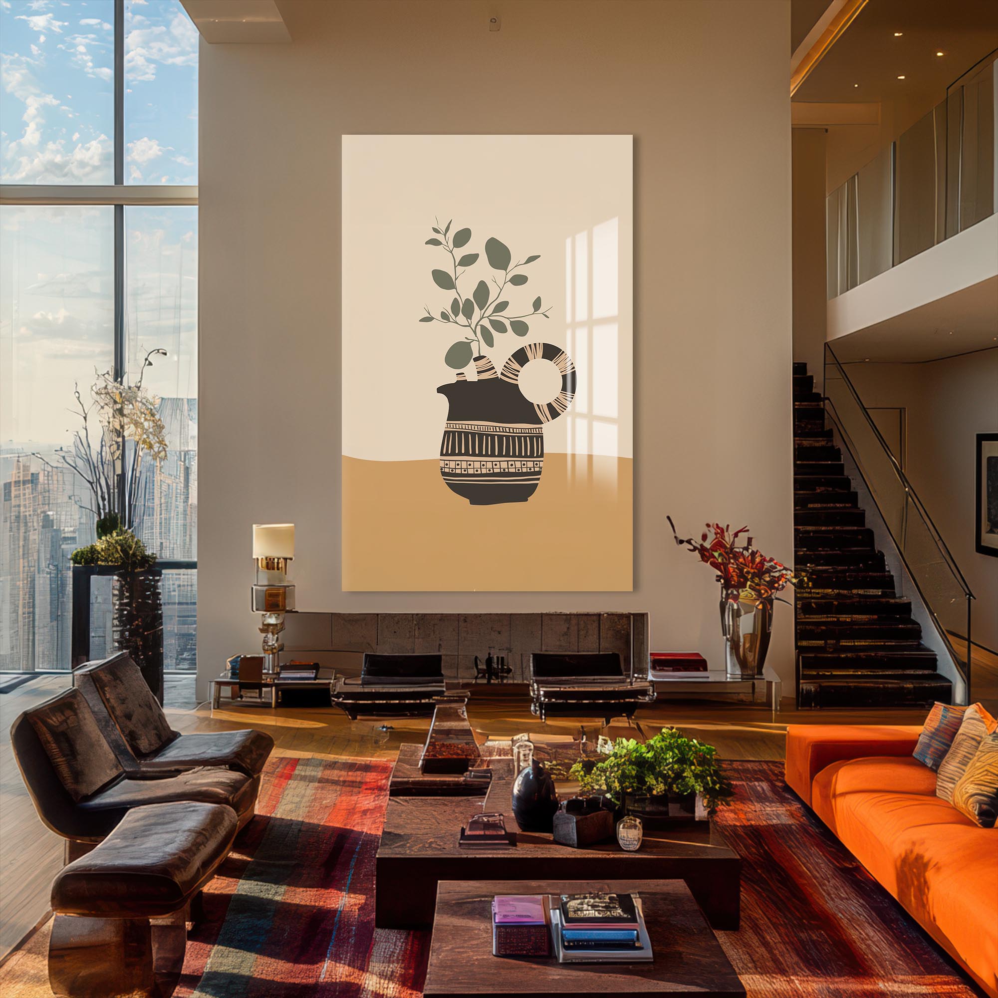 Earthy Pitcher– Bohemian Tempered Glass Wall Art