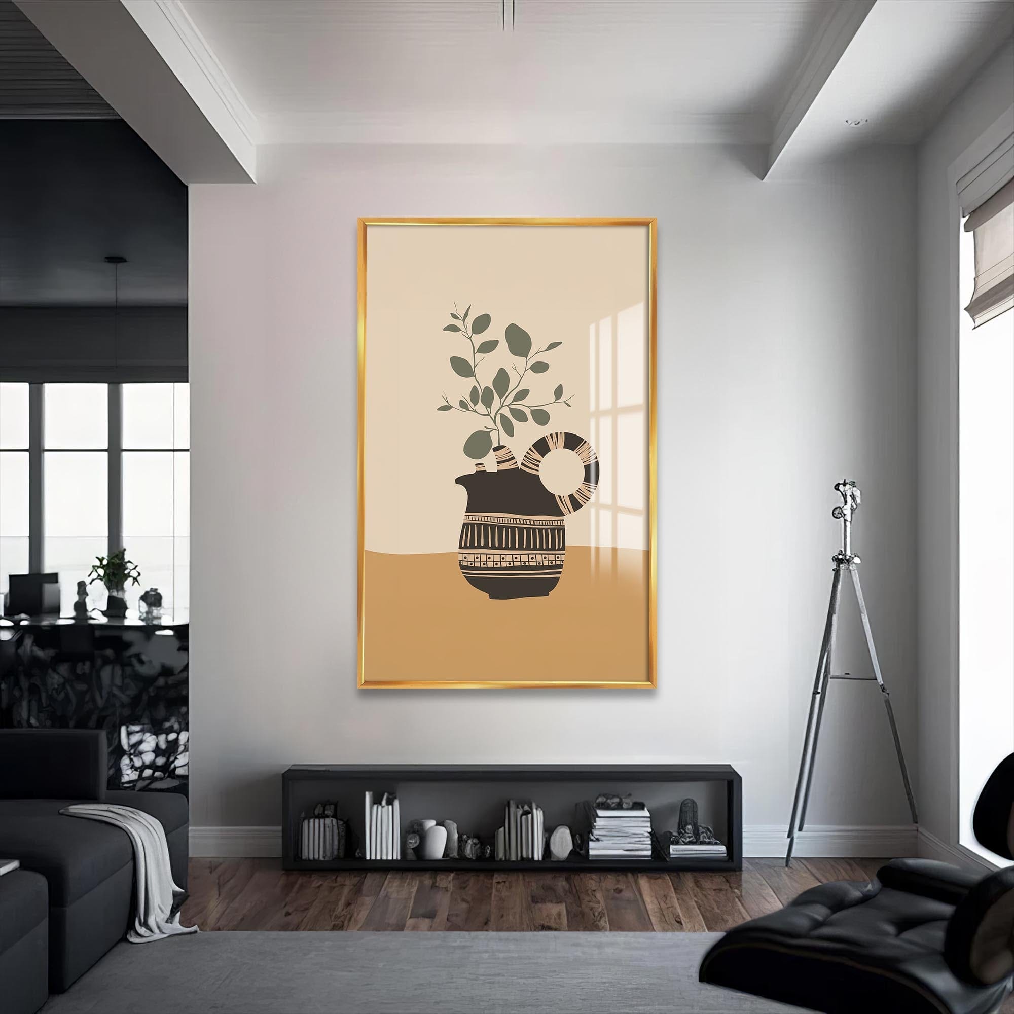 Artronauts Glass Print S | 72x46 cm | 28.3"x18.1" / Gold Earthy Pitcher– Bohemian Tempered Glass Wall Art