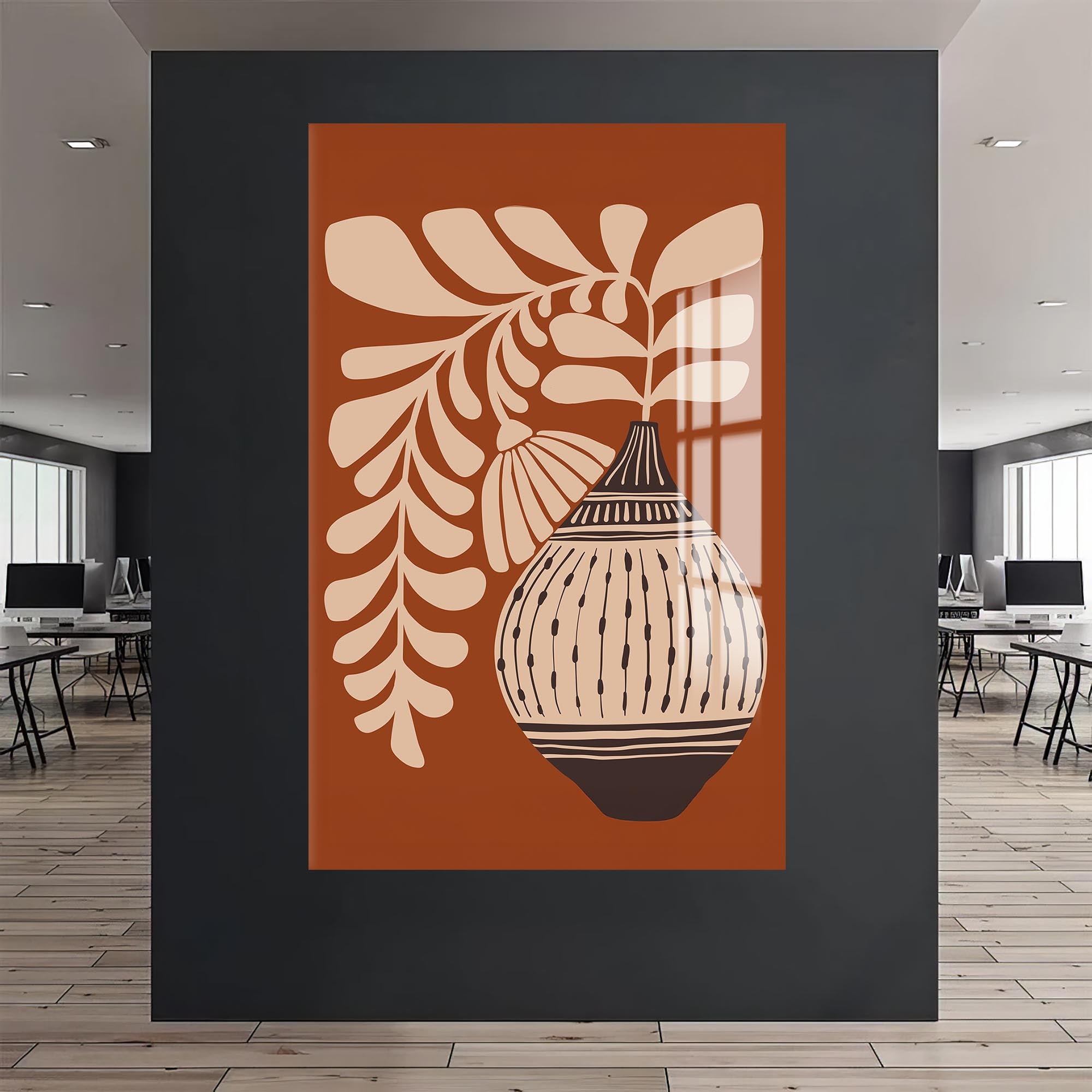 Terracotta Fern– Bohemian Tempered Glass Wall Art