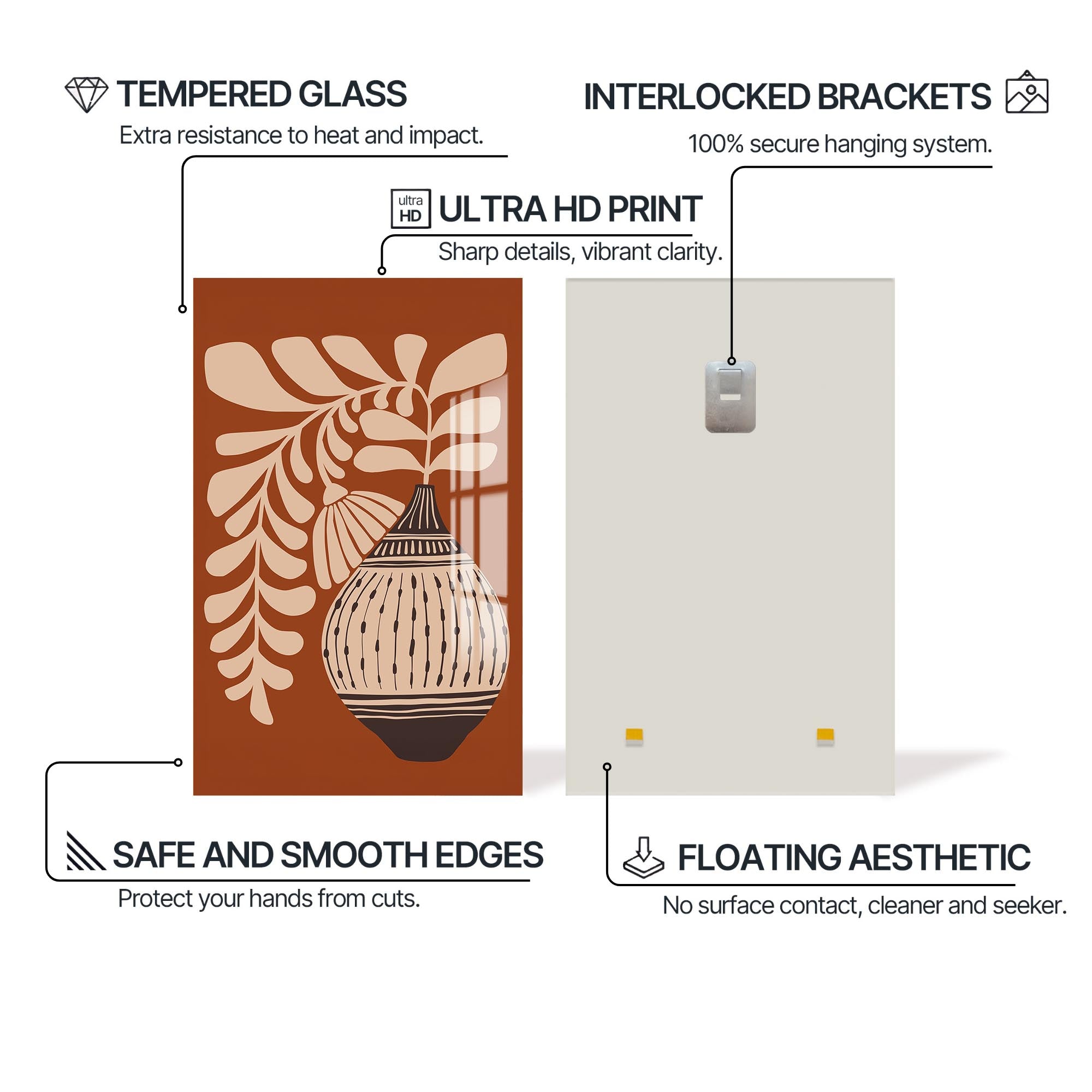 Terracotta Fern– Bohemian Tempered Glass Wall Art