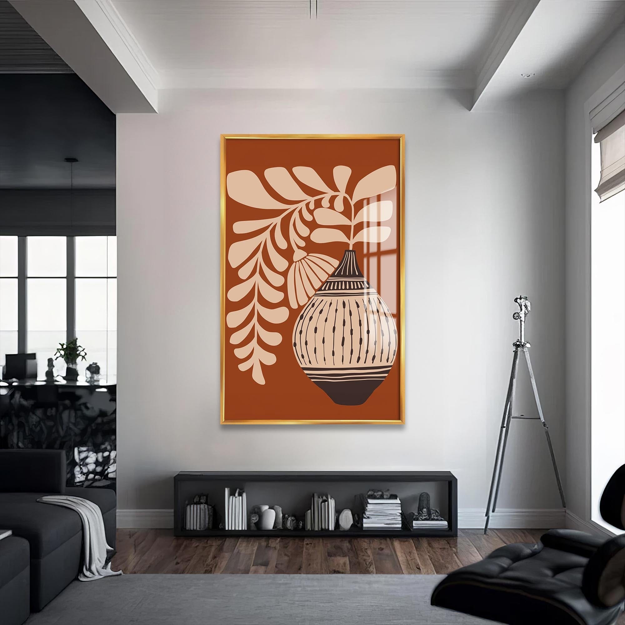 Artronauts Glass Print S | 72x46 cm | 28.3"x18.1" / Gold Terracotta Fern– Bohemian Tempered Glass Wall Art