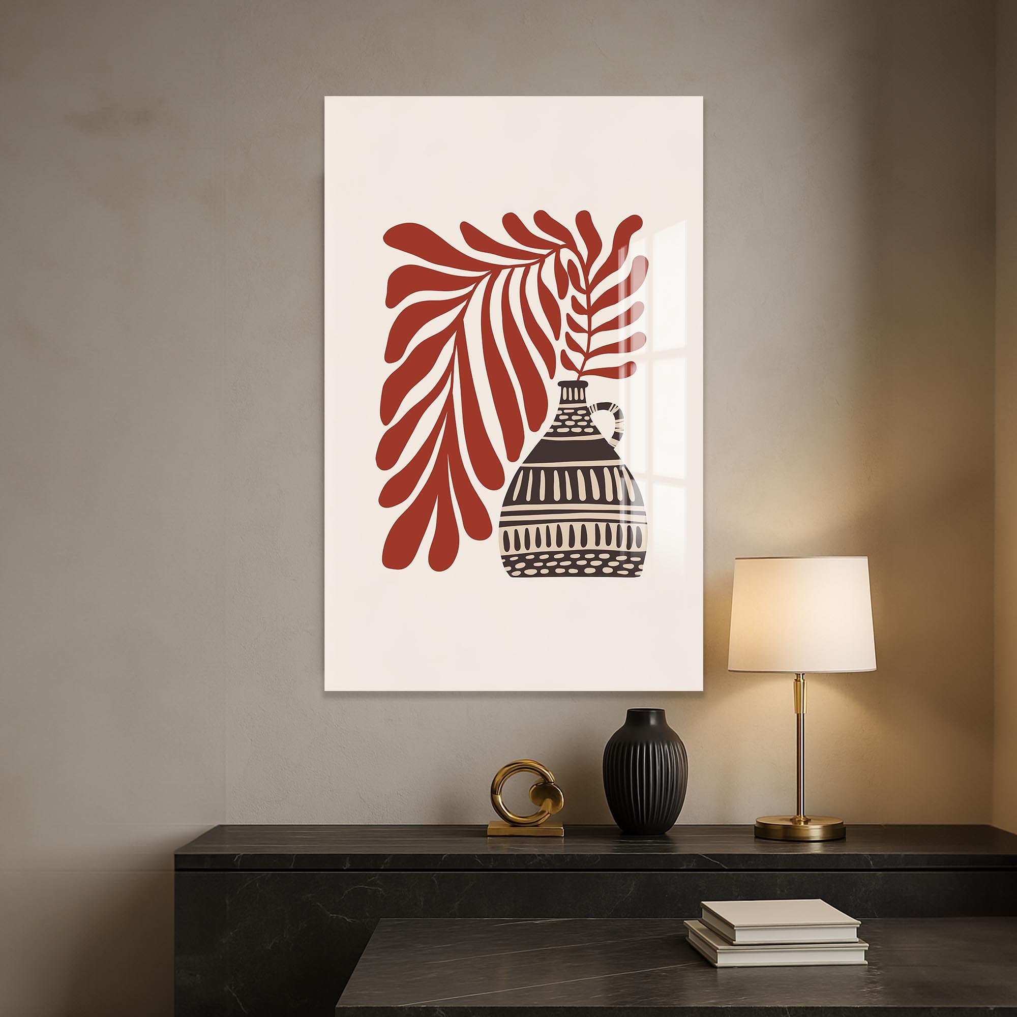 Artronauts Glass Print Rustic Leaf Vase– Bohemian Tempered Glass Wall Art