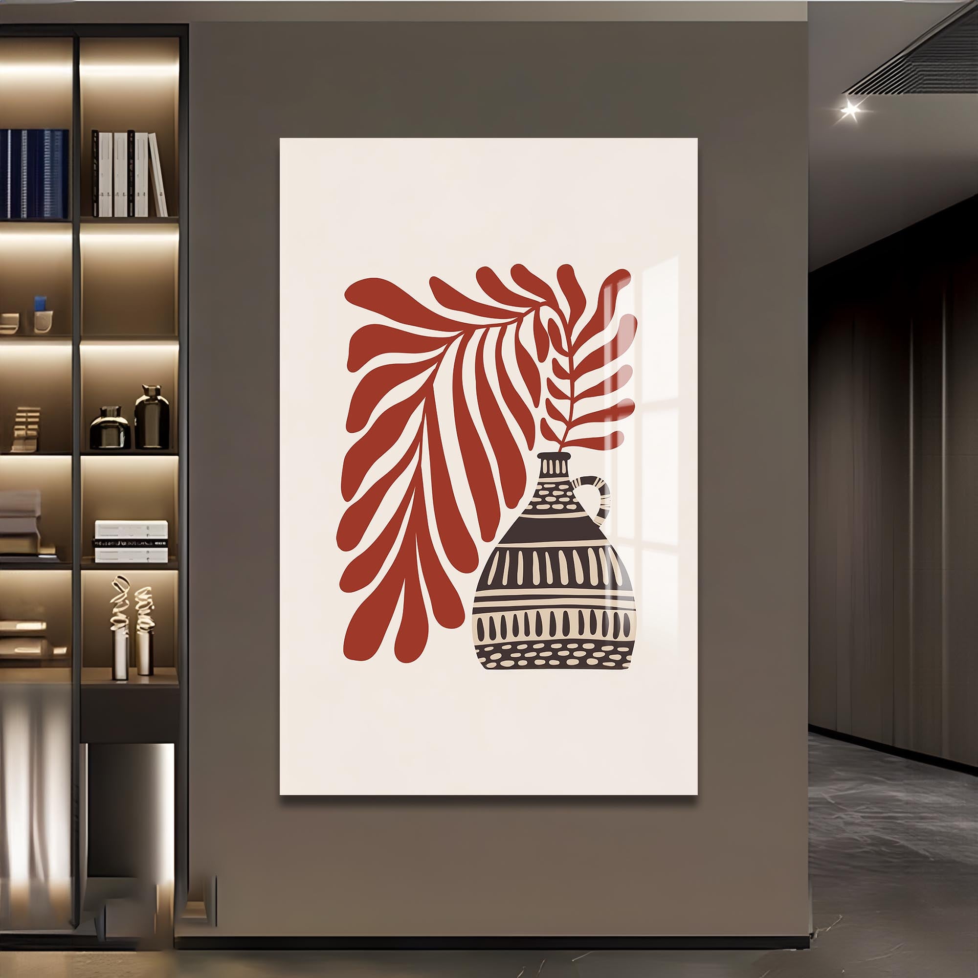 Artronauts Glass Print Rustic Leaf Vase– Bohemian Tempered Glass Wall Art