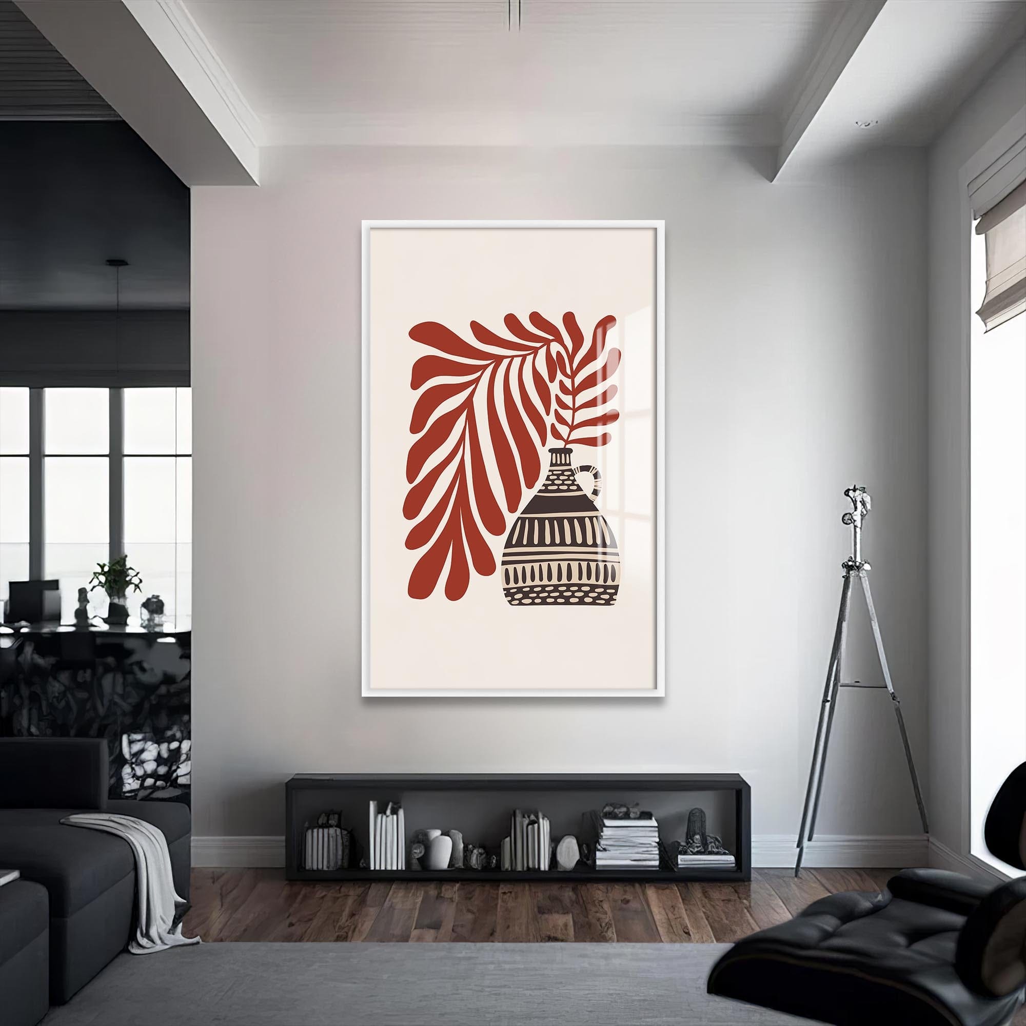 Artronauts Glass Print S | 72x46 cm | 28.3"x18.1" / White Rustic Leaf Vase– Bohemian Tempered Glass Wall Art