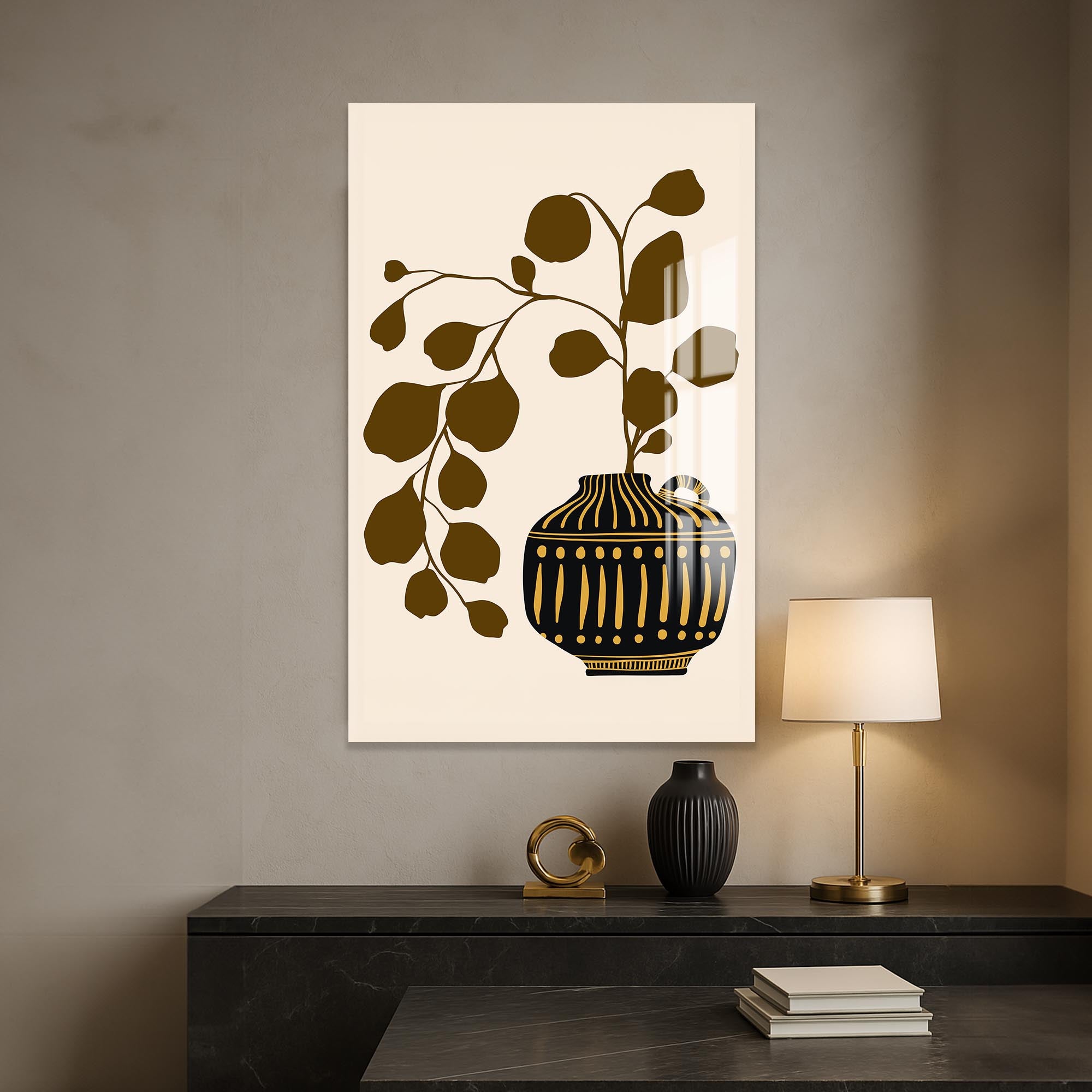 Artronauts Glass Print Olive Branch Vessel– Bohemian Tempered Glass Wall Art