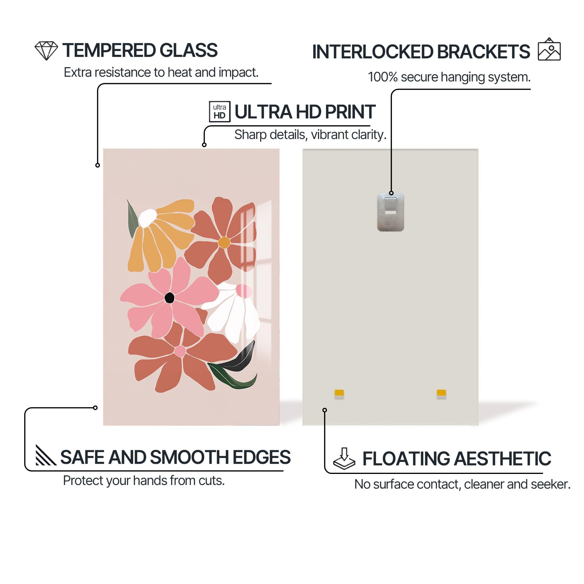 Soft Blossom Cluster– Bohemian Tempered Glass Wall Art