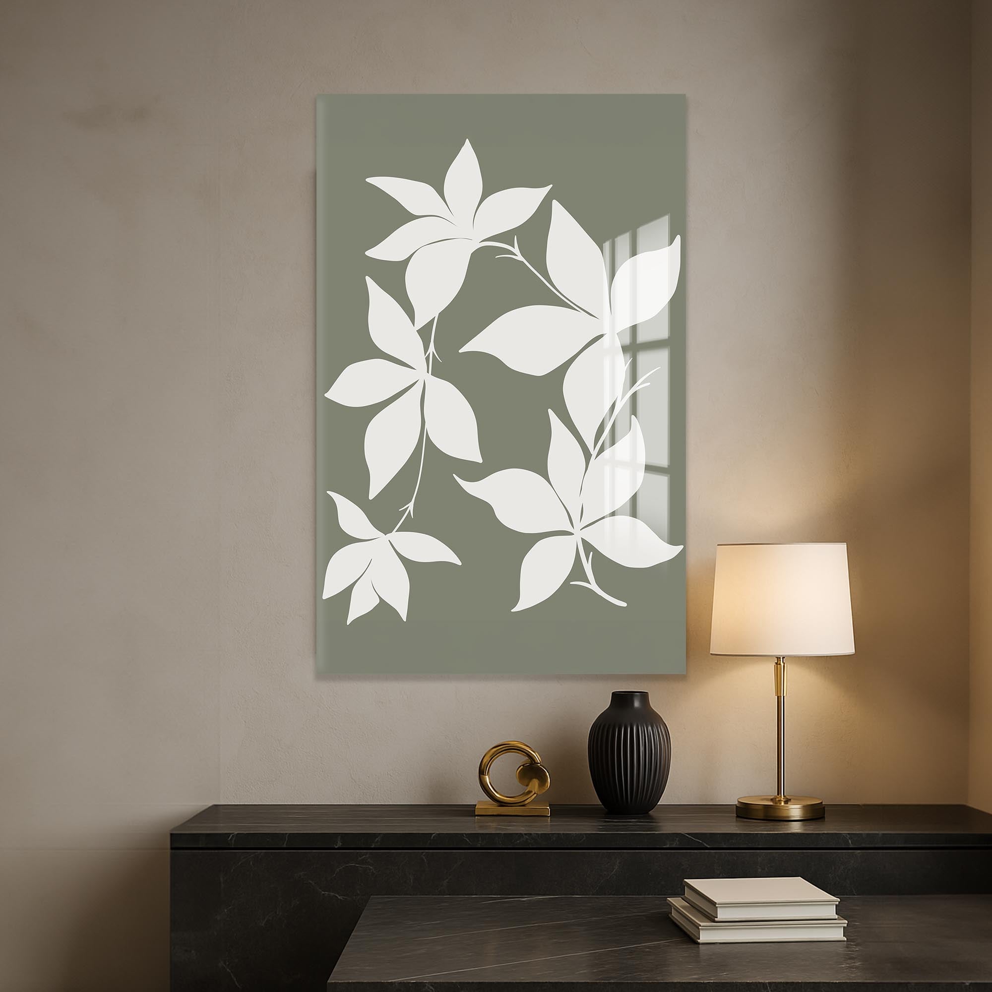 Artronauts Glass Print Sage Leaf Silhouette– Bohemian Tempered Glass Wall Art