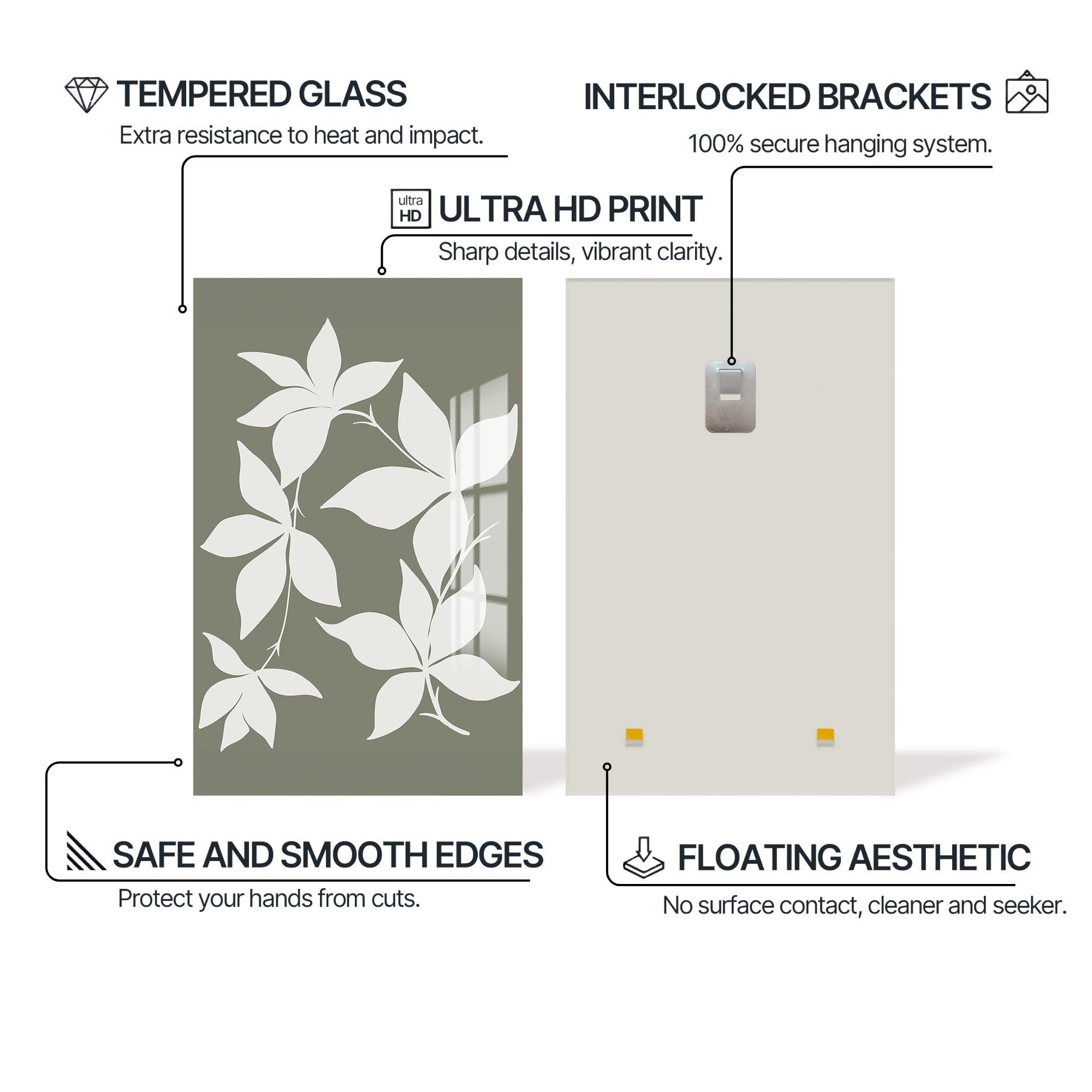 Artronauts Glass Print Sage Leaf Silhouette– Bohemian Tempered Glass Wall Art