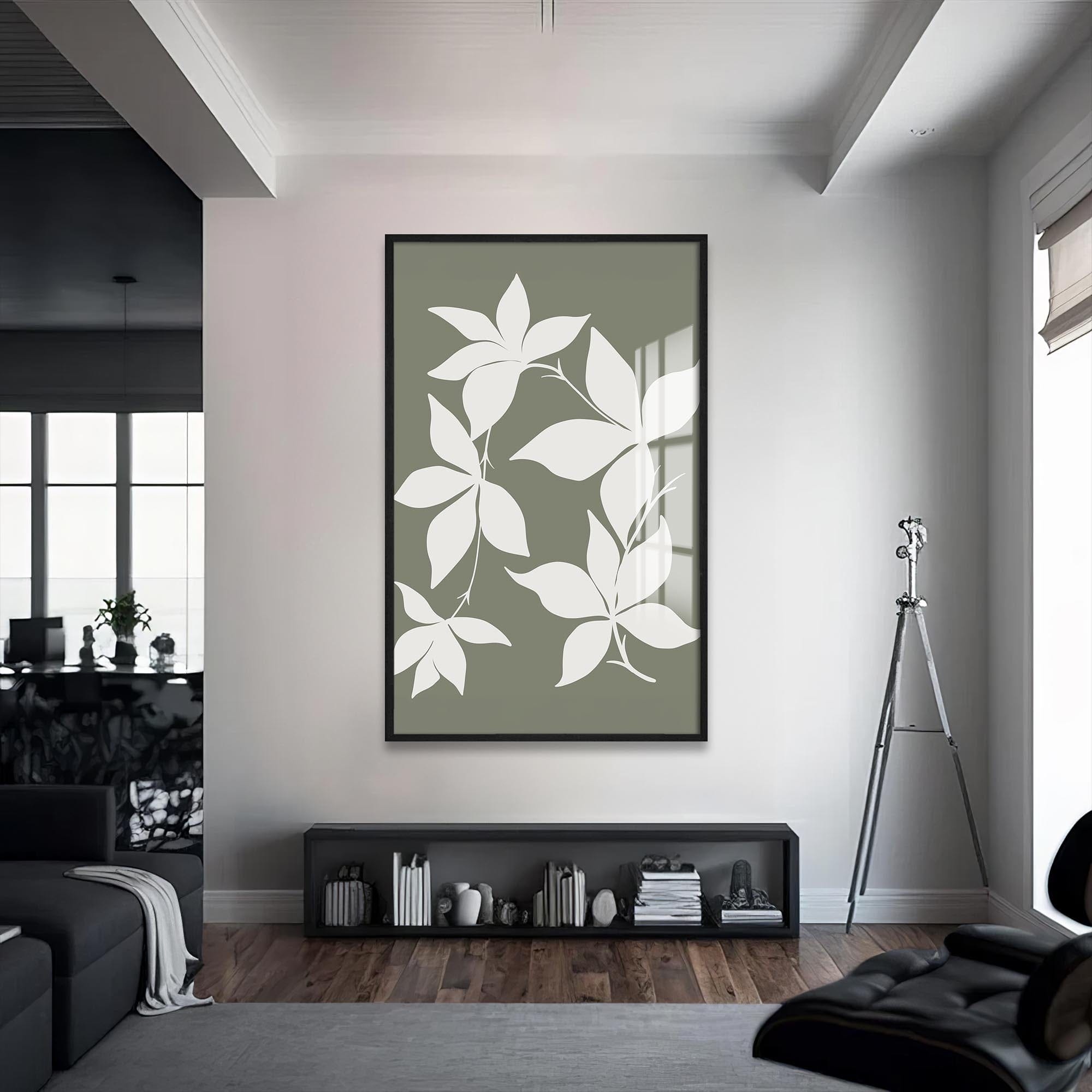 Artronauts Glass Print S | 72x46 cm | 28.3"x18.1" / Black Sage Leaf Silhouette– Bohemian Tempered Glass Wall Art