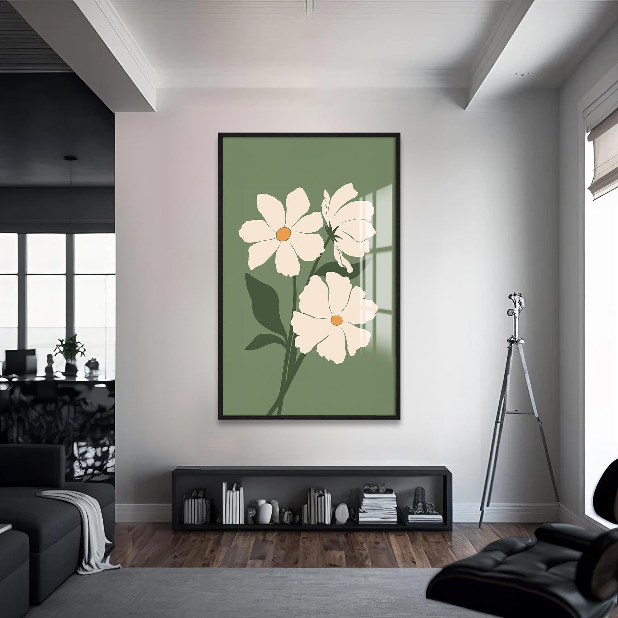 Artronauts Glass Print S | 72x46 cm | 28.3"x18.1" / Black Wild Sage Flowers– Bohemian Tempered Glass Wall Art