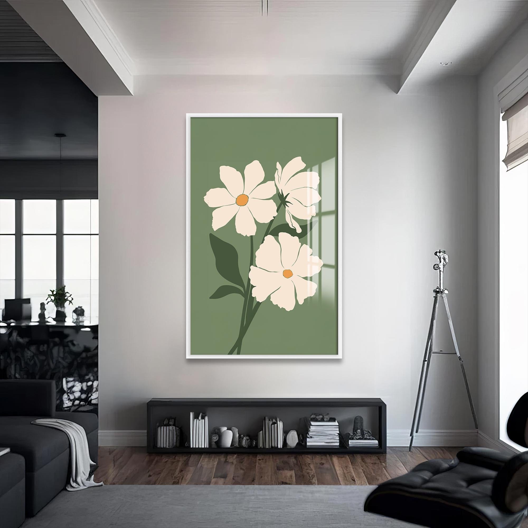 Artronauts Glass Print S | 72x46 cm | 28.3"x18.1" / White Wild Sage Flowers– Bohemian Tempered Glass Wall Art