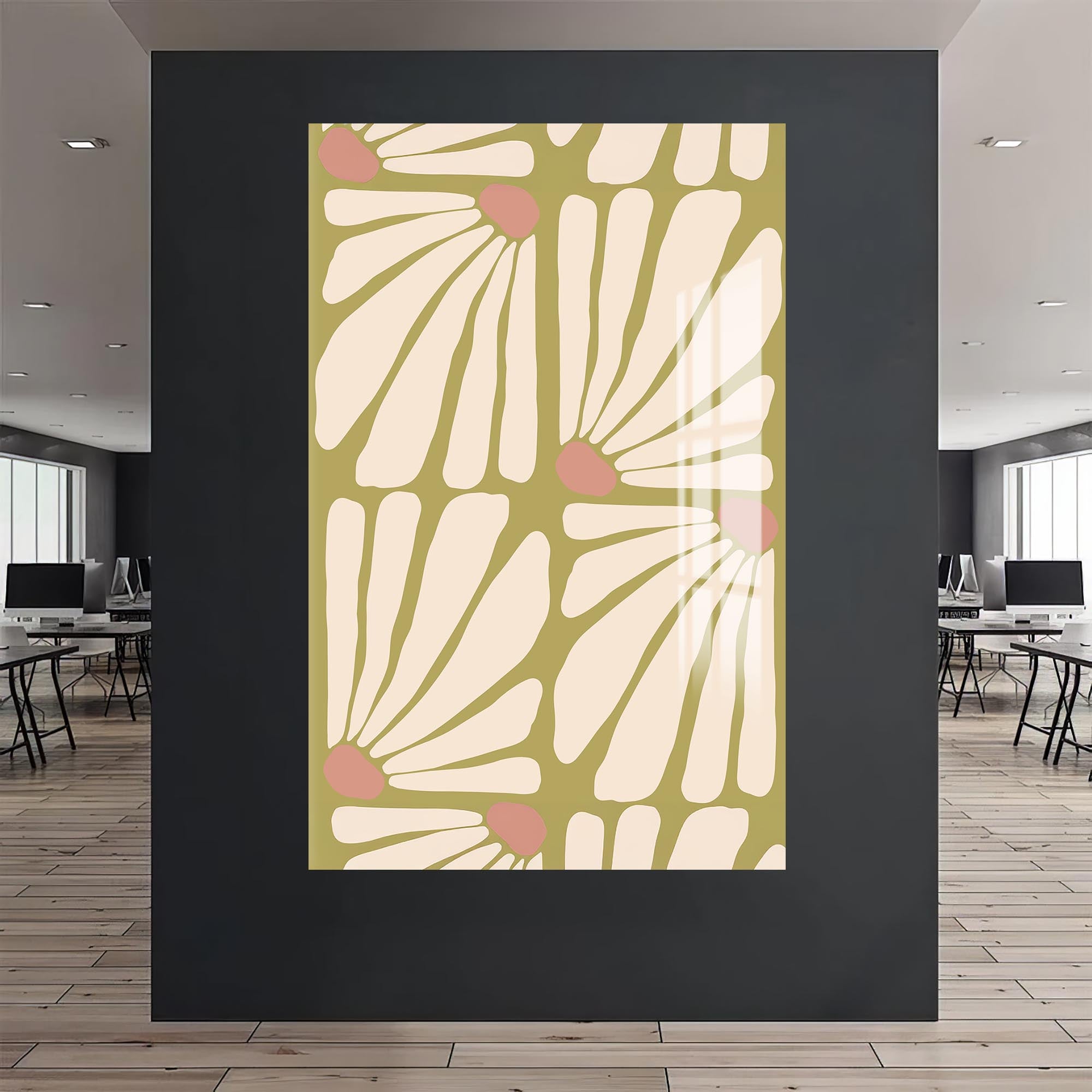 Daisy Pattern Flow– Bohemian Tempered Glass Wall Art