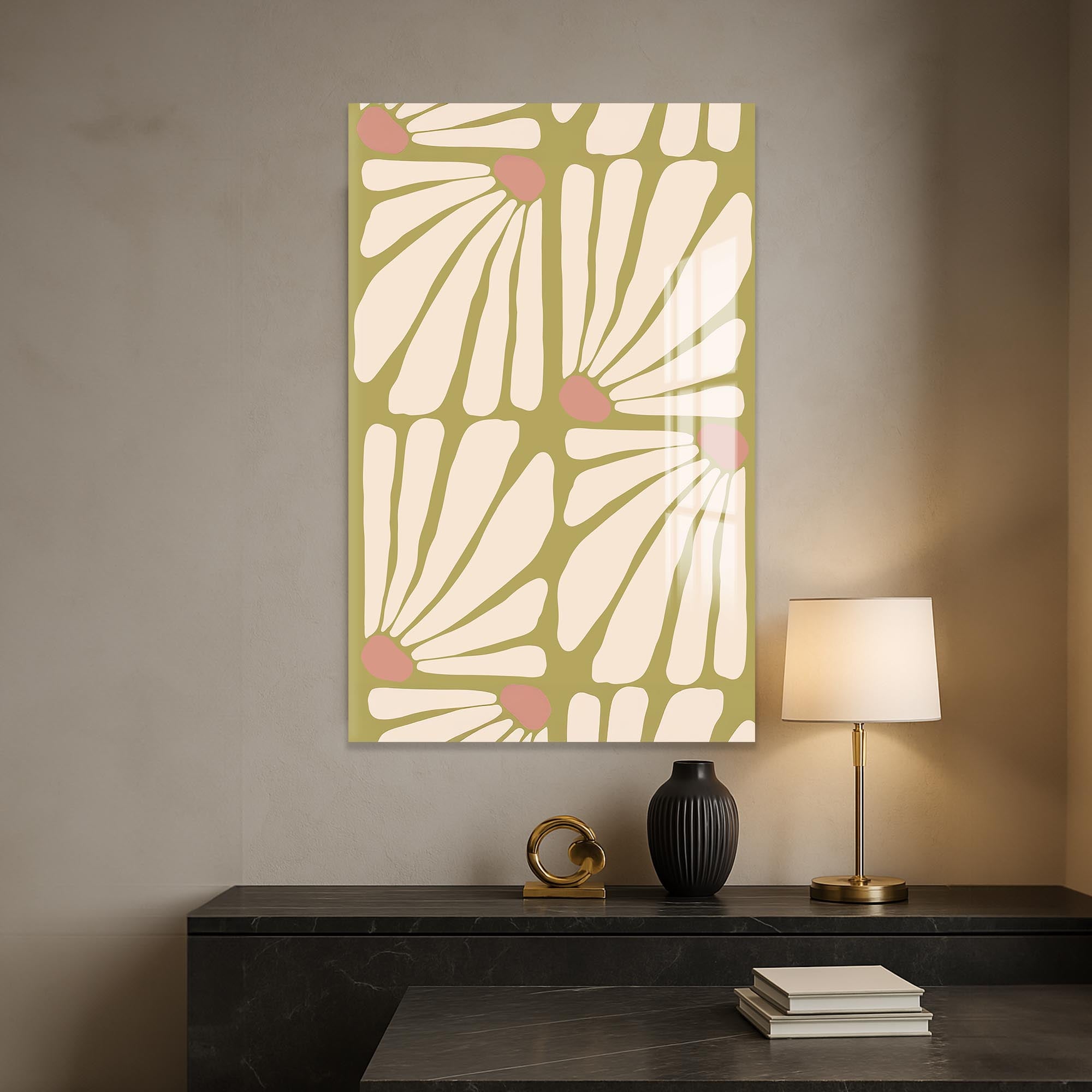 Daisy Pattern Flow– Bohemian Tempered Glass Wall Art