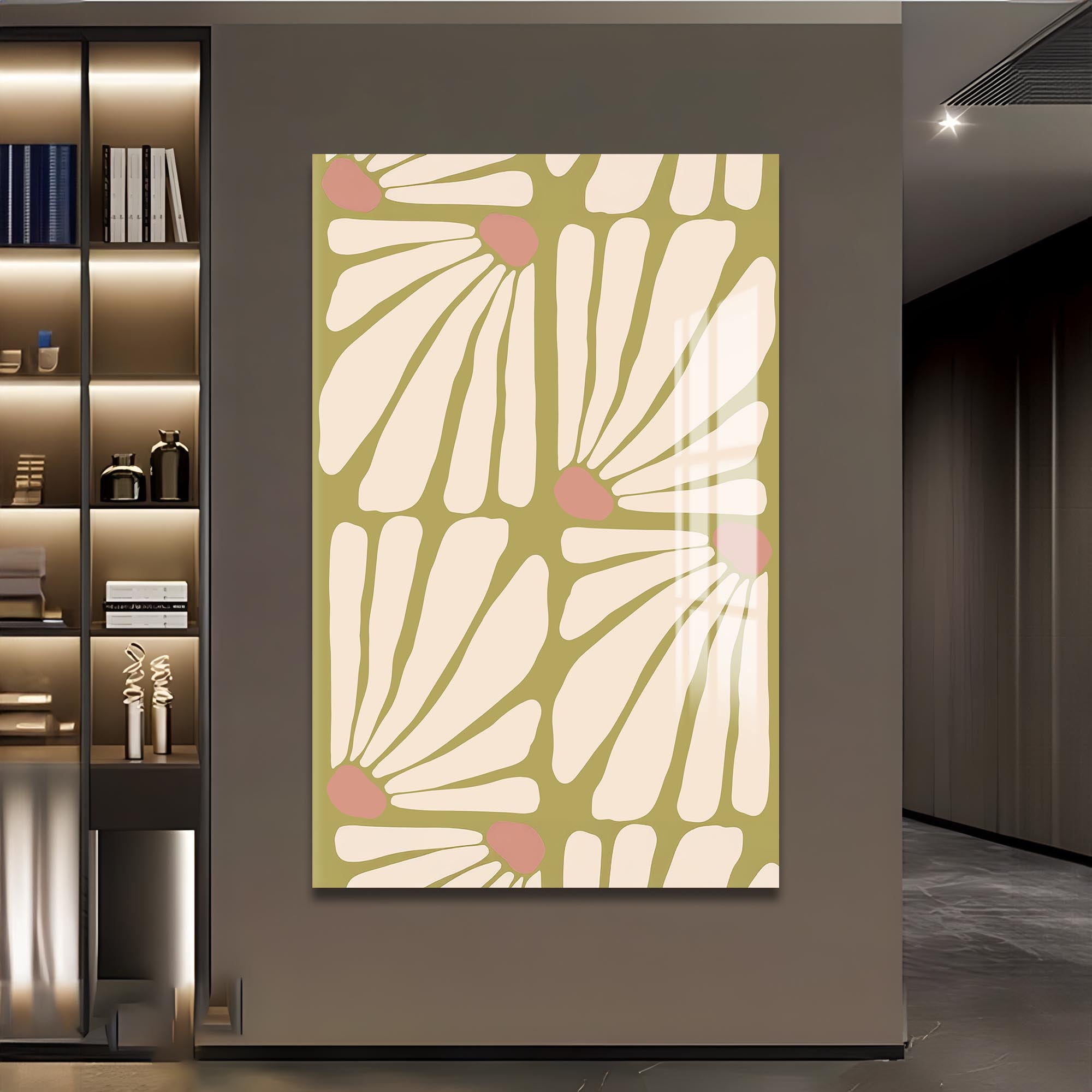 Daisy Pattern Flow– Bohemian Tempered Glass Wall Art