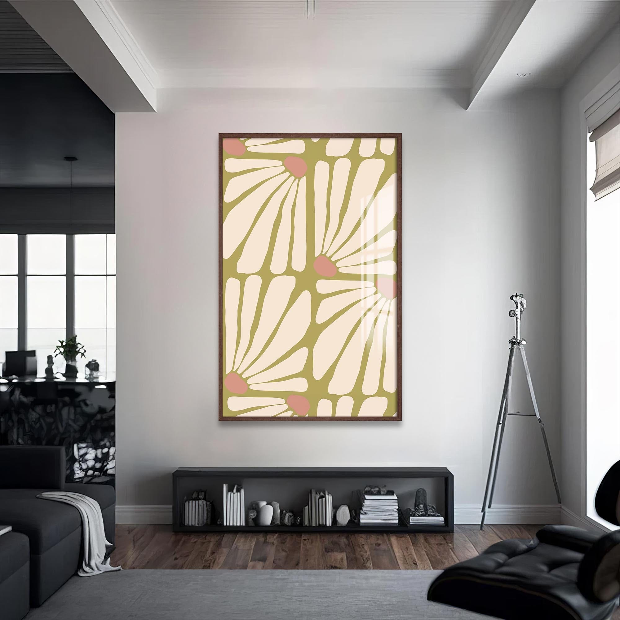 Artronauts Glass Print S | 72x46 cm | 28.3"x18.1" / Walnut Daisy Pattern Flow– Bohemian Tempered Glass Wall Art