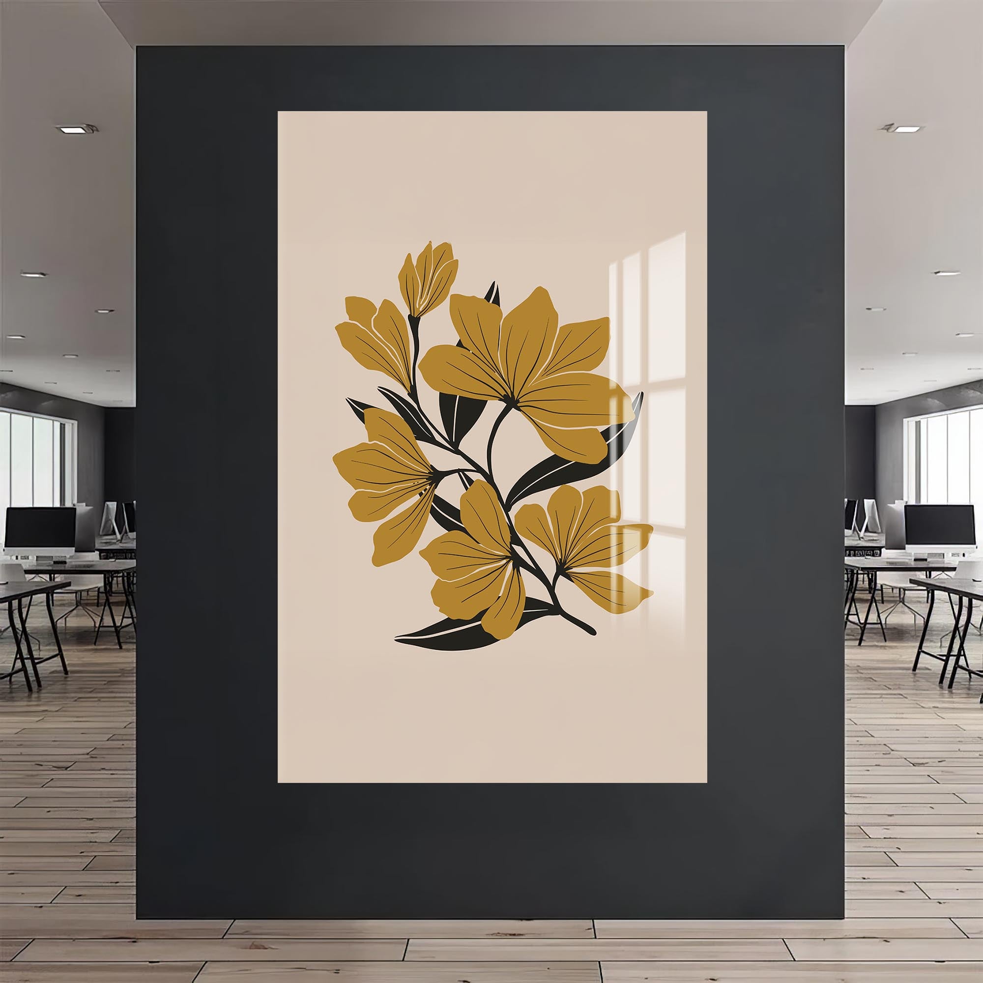 Amber Floral Lines– Bohemian Tempered Glass Wall Art