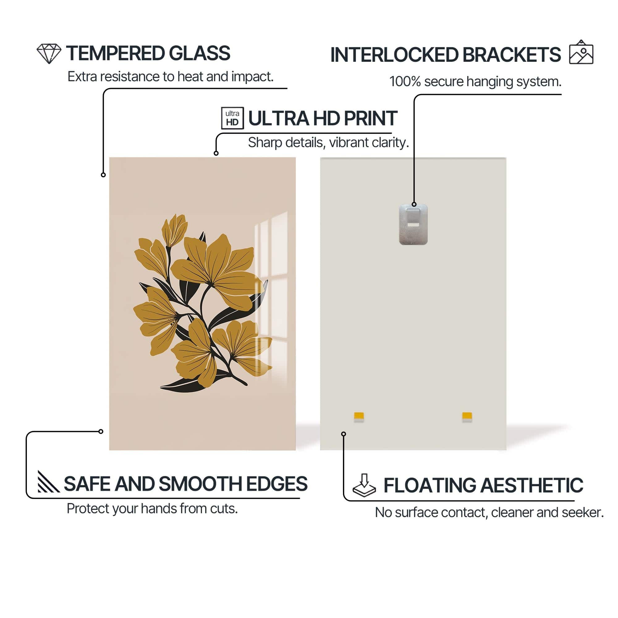 Artronauts Glass Print Amber Floral Lines– Bohemian Tempered Glass Wall Art