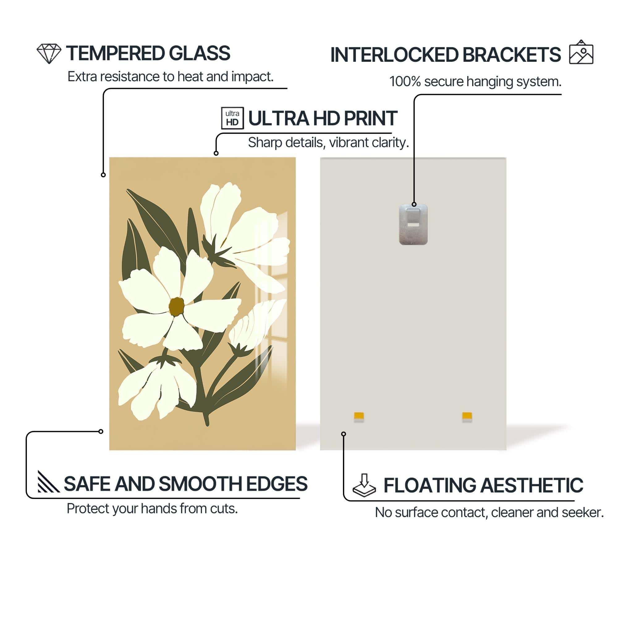 Artronauts Glass Print Soft Ivory Blooms– Bohemian Tempered Glass Wall Art