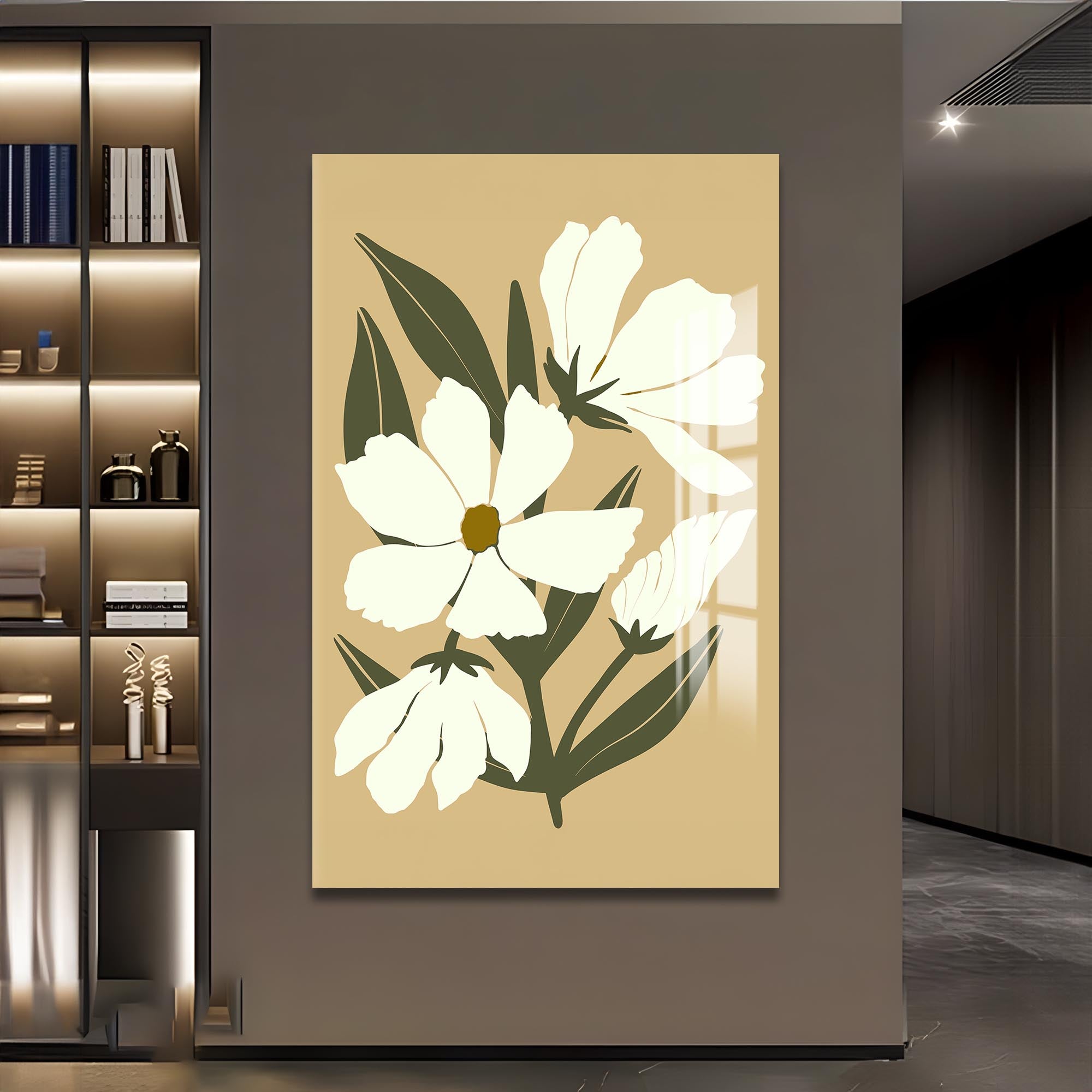 Soft Ivory Blooms– Bohemian Tempered Glass Wall Art