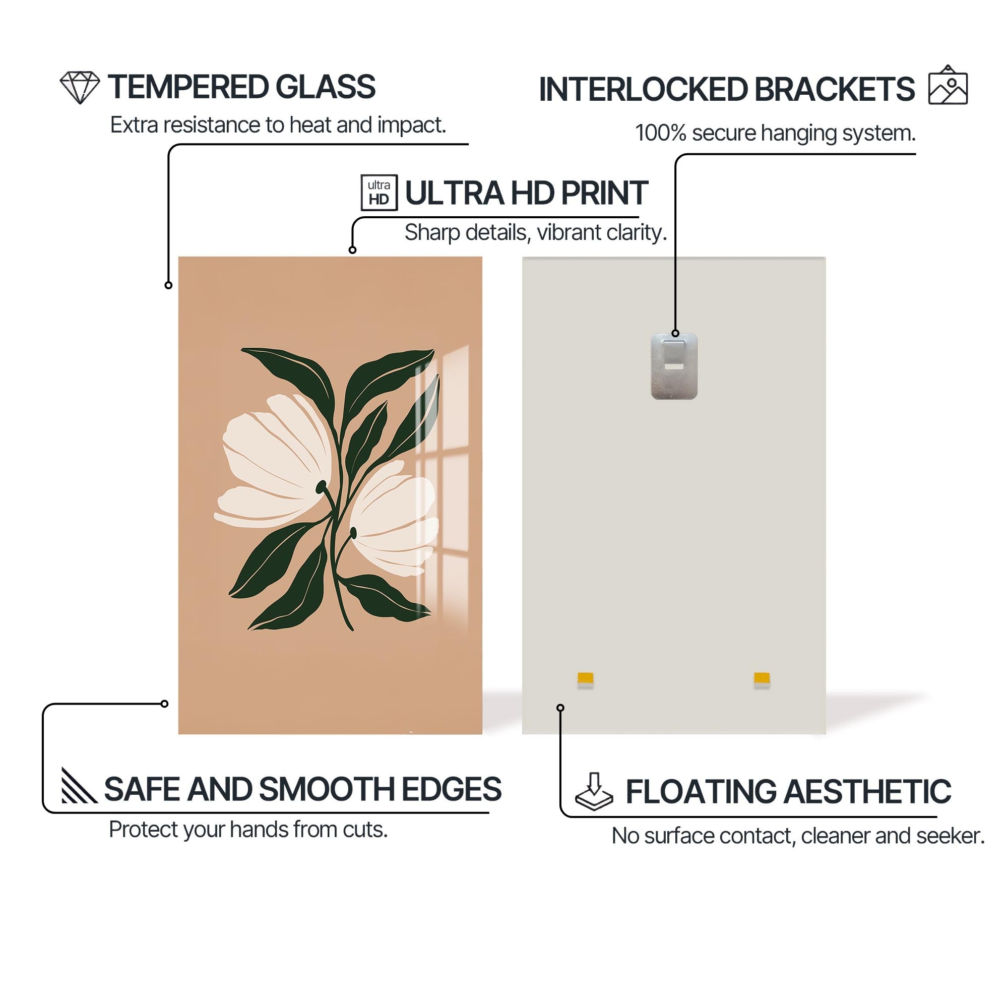 Twin Petal Balance– Bohemian Tempered Glass Wall Art