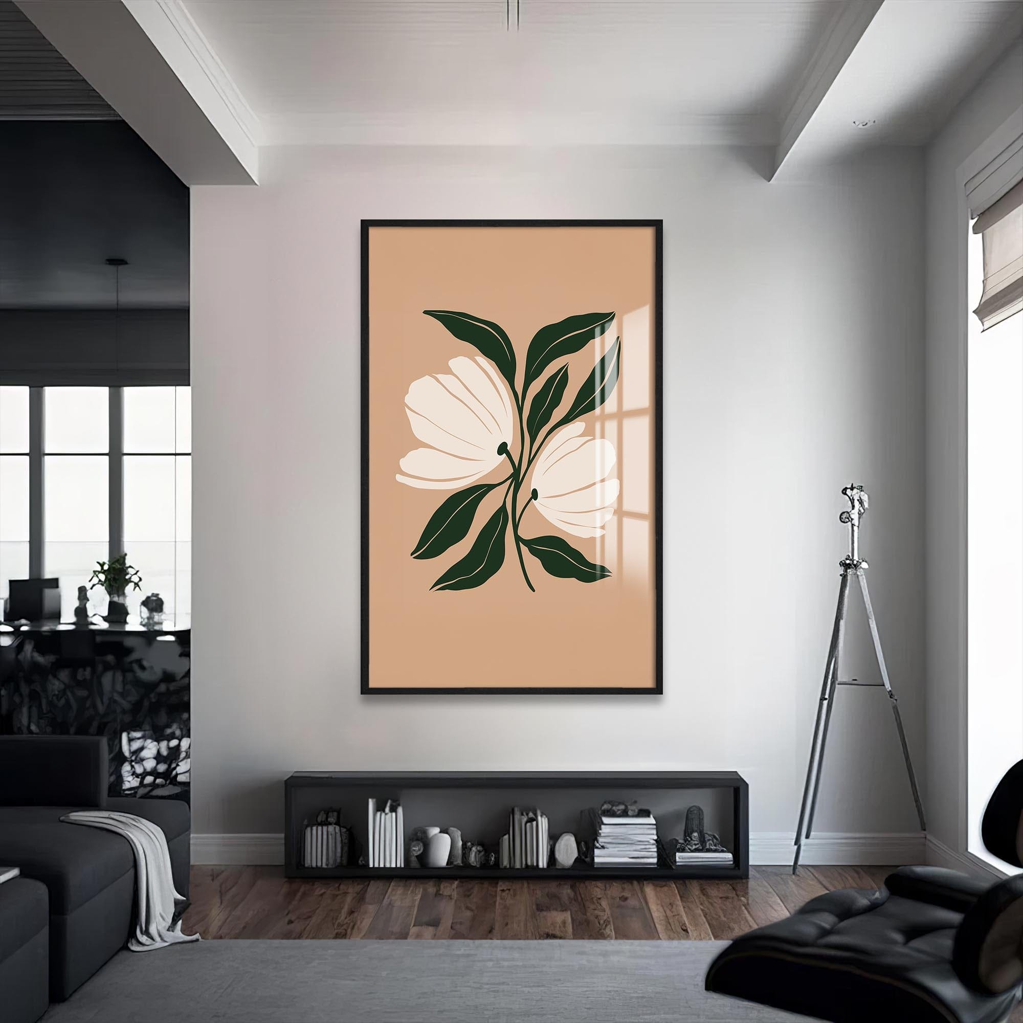 Artronauts Glass Print S | 72x46 cm | 28.3"x18.1" / Black Twin Petal Balance– Bohemian Tempered Glass Wall Art