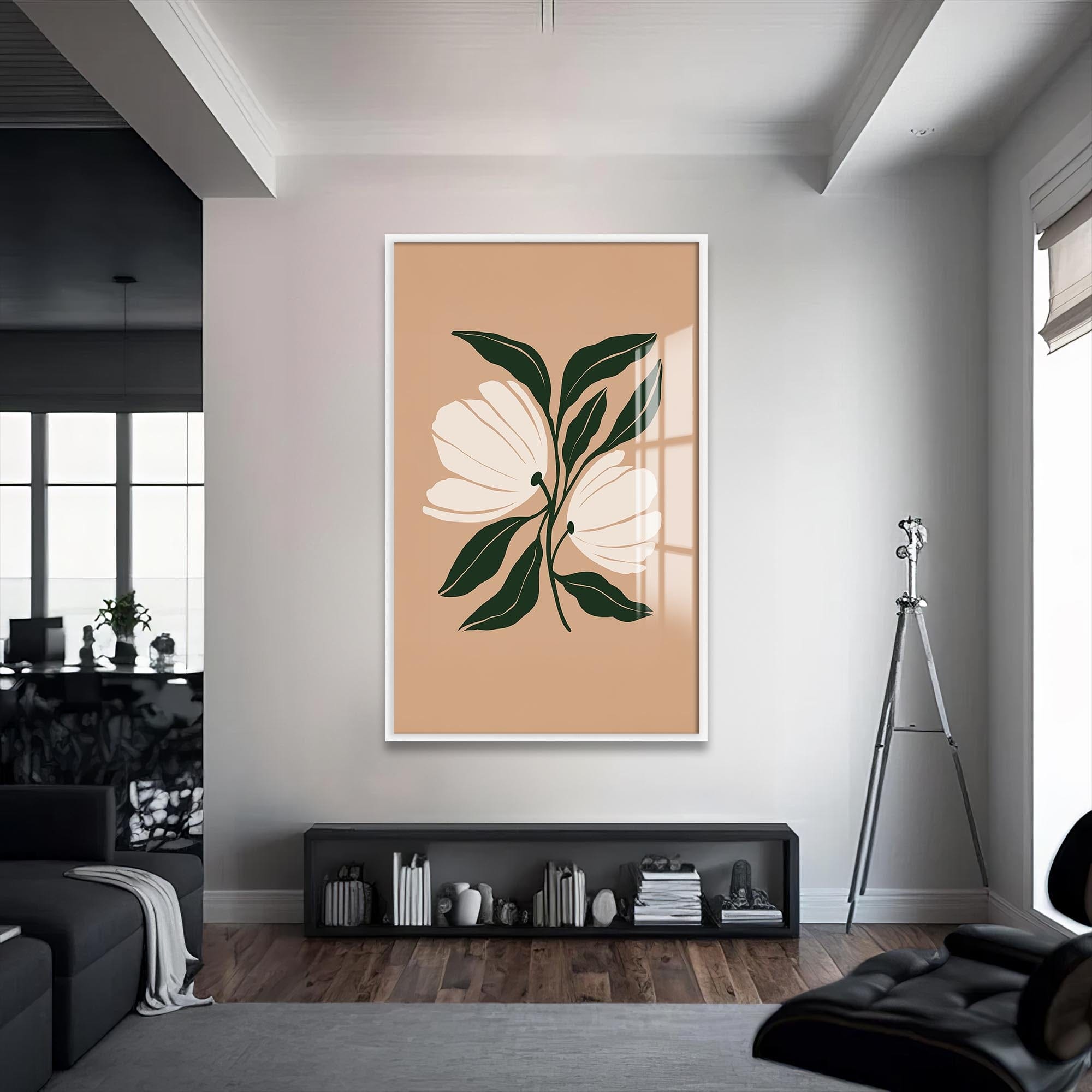 Artronauts Glass Print S | 72x46 cm | 28.3"x18.1" / White Twin Petal Balance– Bohemian Tempered Glass Wall Art