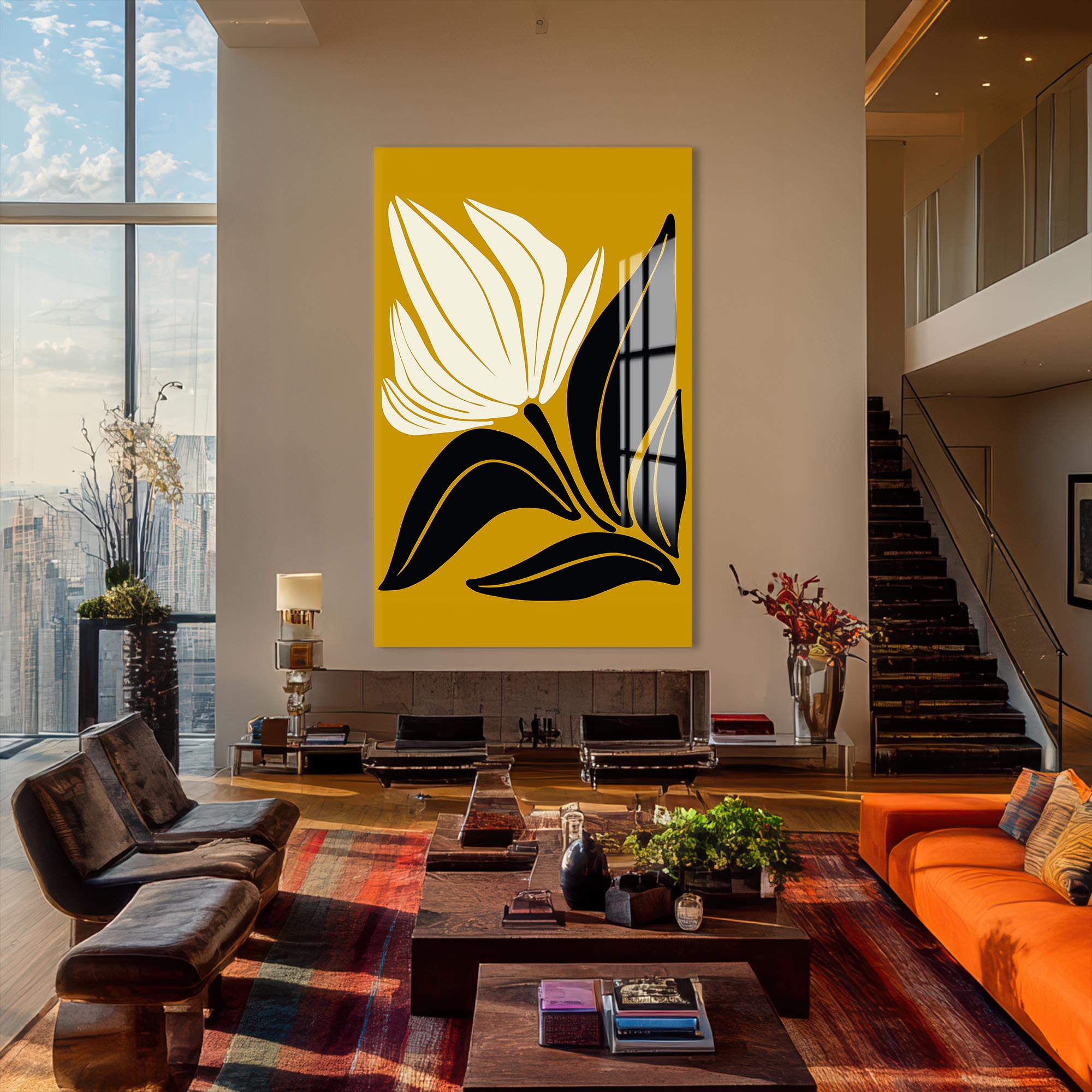 Artronauts Glass Print Golden Petal Silhouette– Bohemian Tempered Glass Wall Art