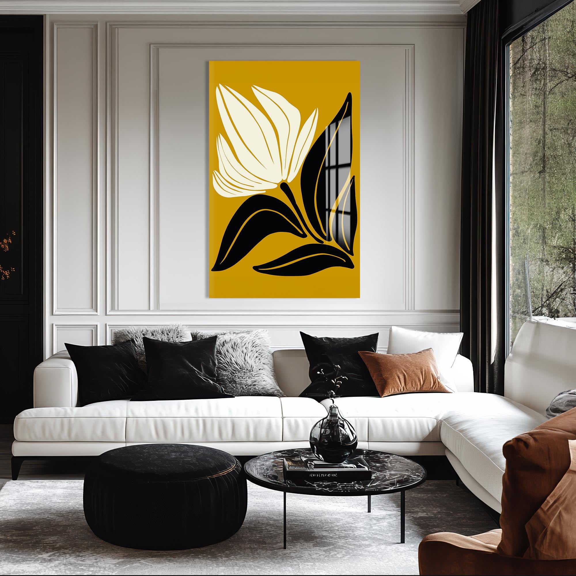 Artronauts Glass Print Golden Petal Silhouette– Bohemian Tempered Glass Wall Art