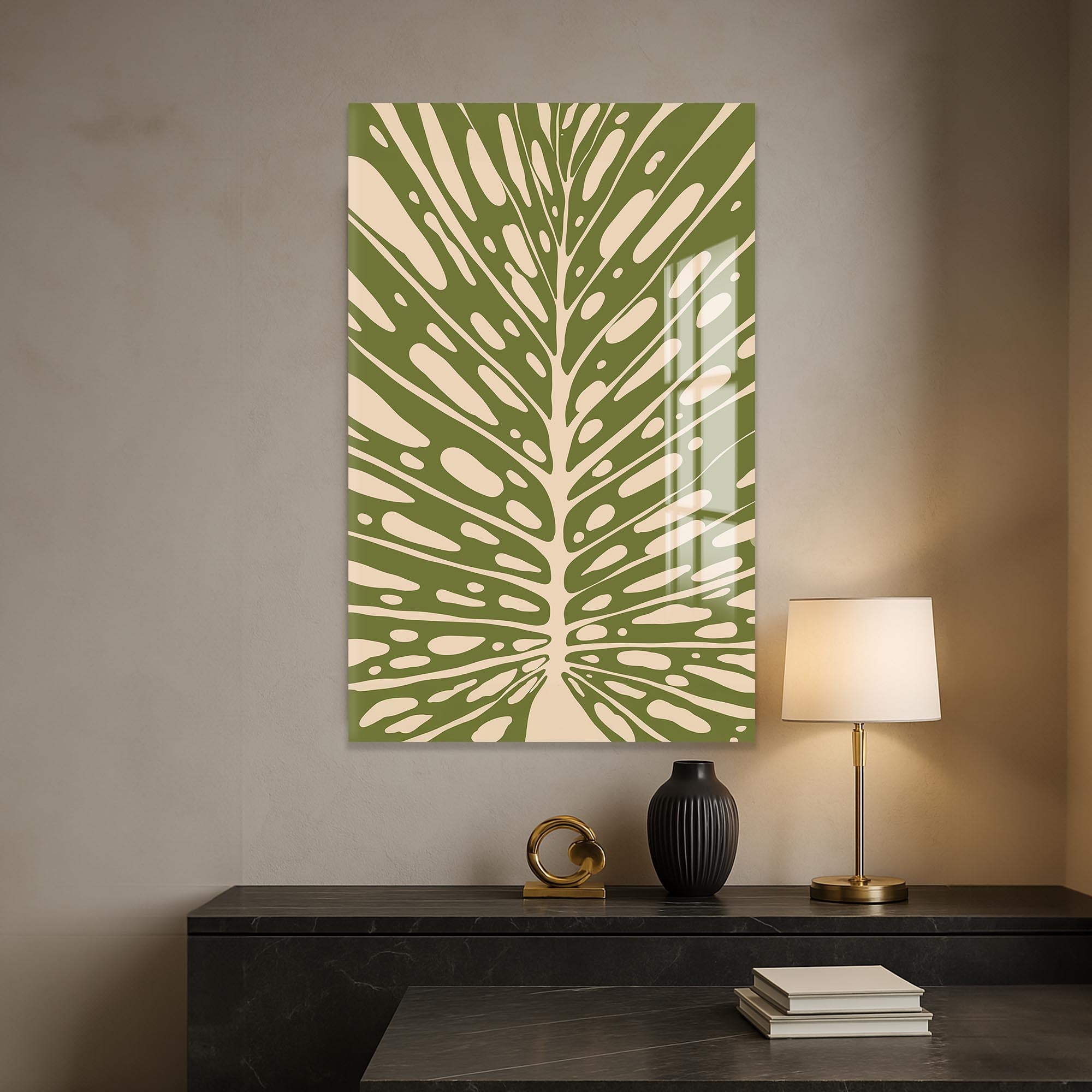 Artronauts Glass Print Olive Leaf Rhythm– Bohemian Tempered Glass Wall Art