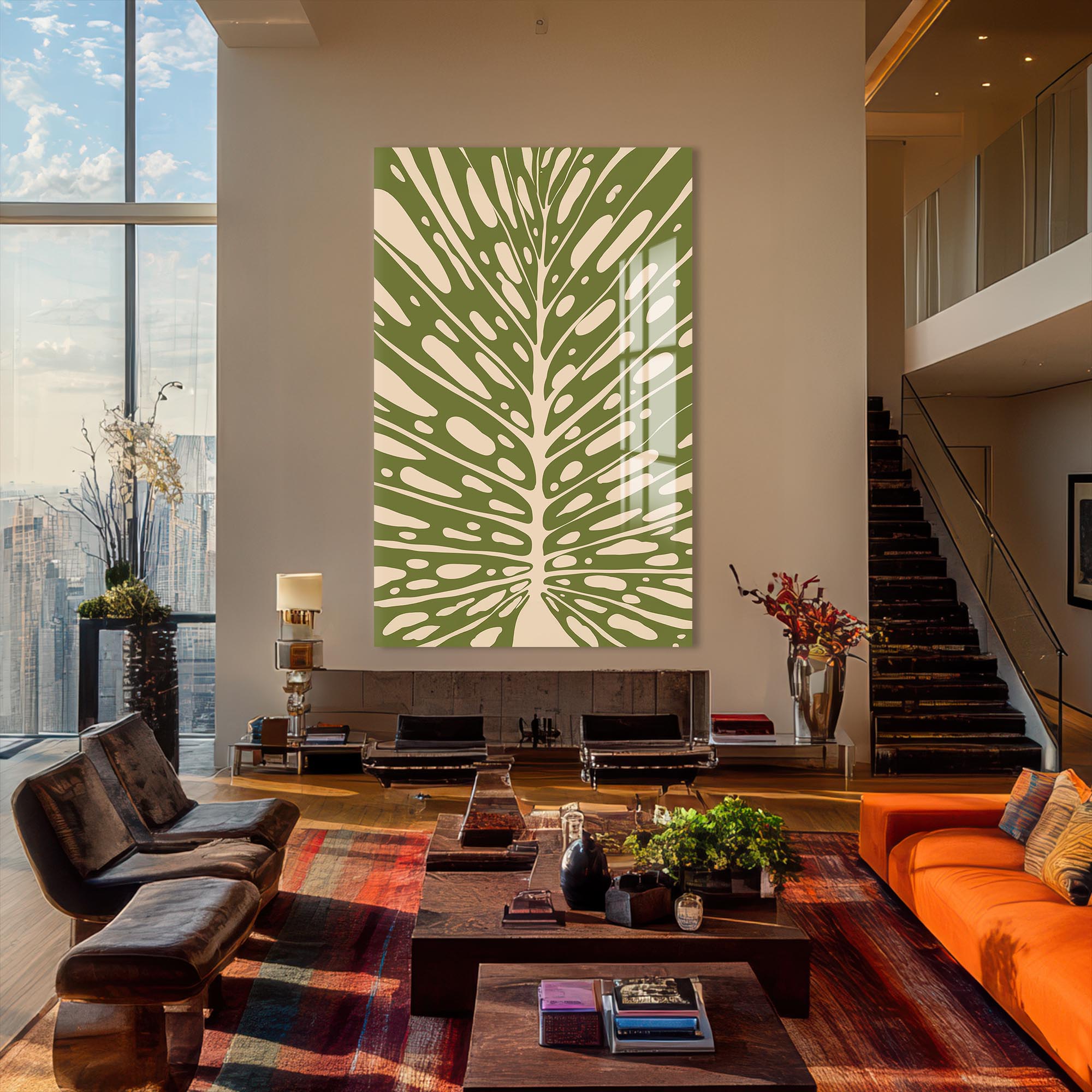 Artronauts Glass Print Olive Leaf Rhythm– Bohemian Tempered Glass Wall Art